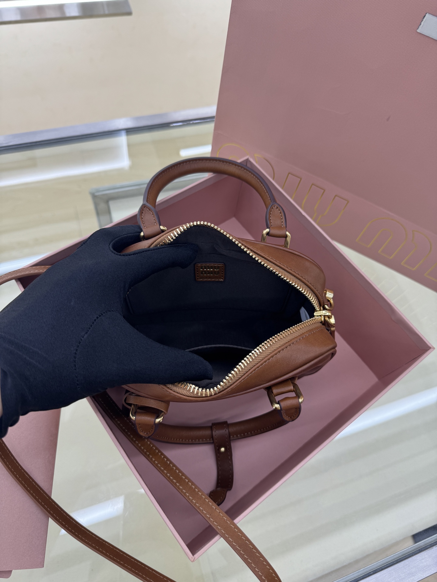 Miu Miu Arcadie Brown Leather Small Bowling Bag with Shoulder Strap 6 i1756019809594 1188 0 6