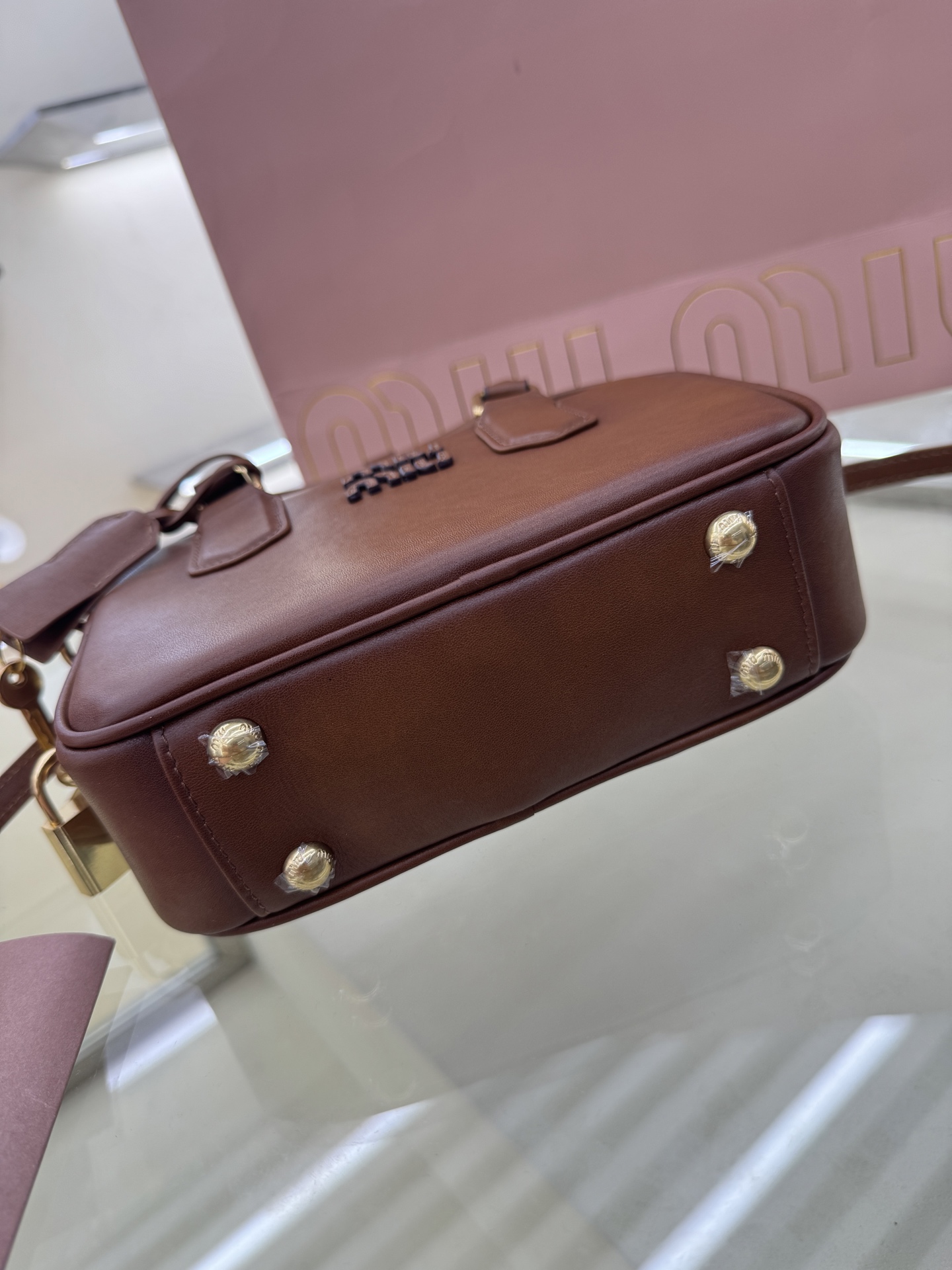 Miu Miu Arcadie Brown Leather Small Bowling Bag with Shoulder Strap 3 i1756019812595 4830 0 2