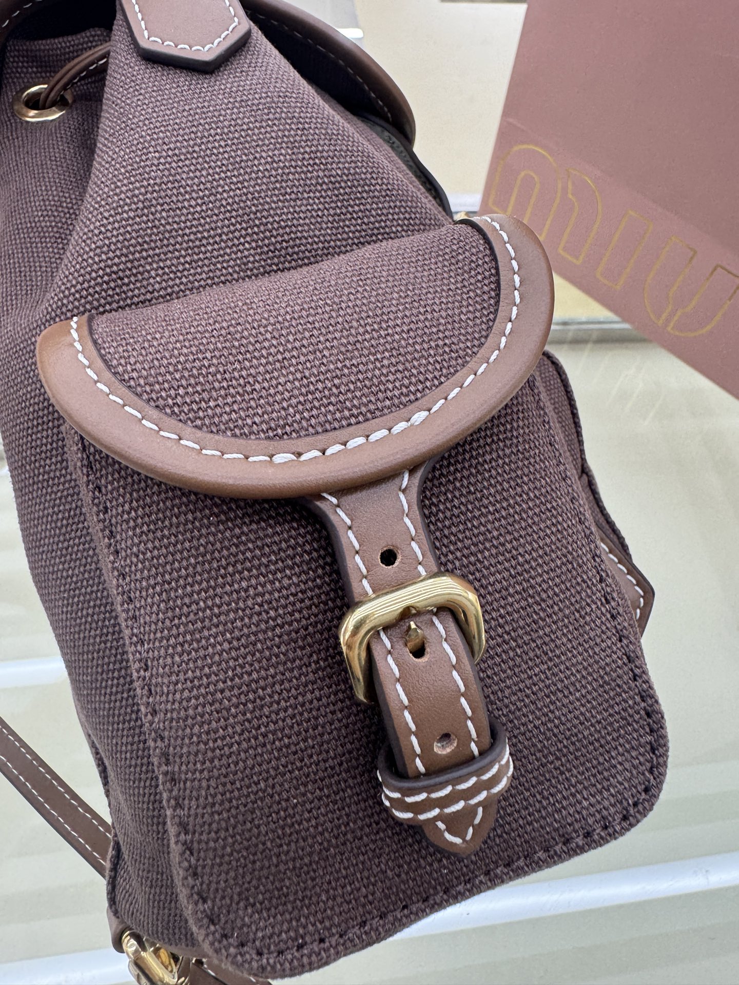 Miu Miu Small Brown Canvas and Leather Backpack Rucksack 5BZ043 7 i1756489471789 6303 0 5