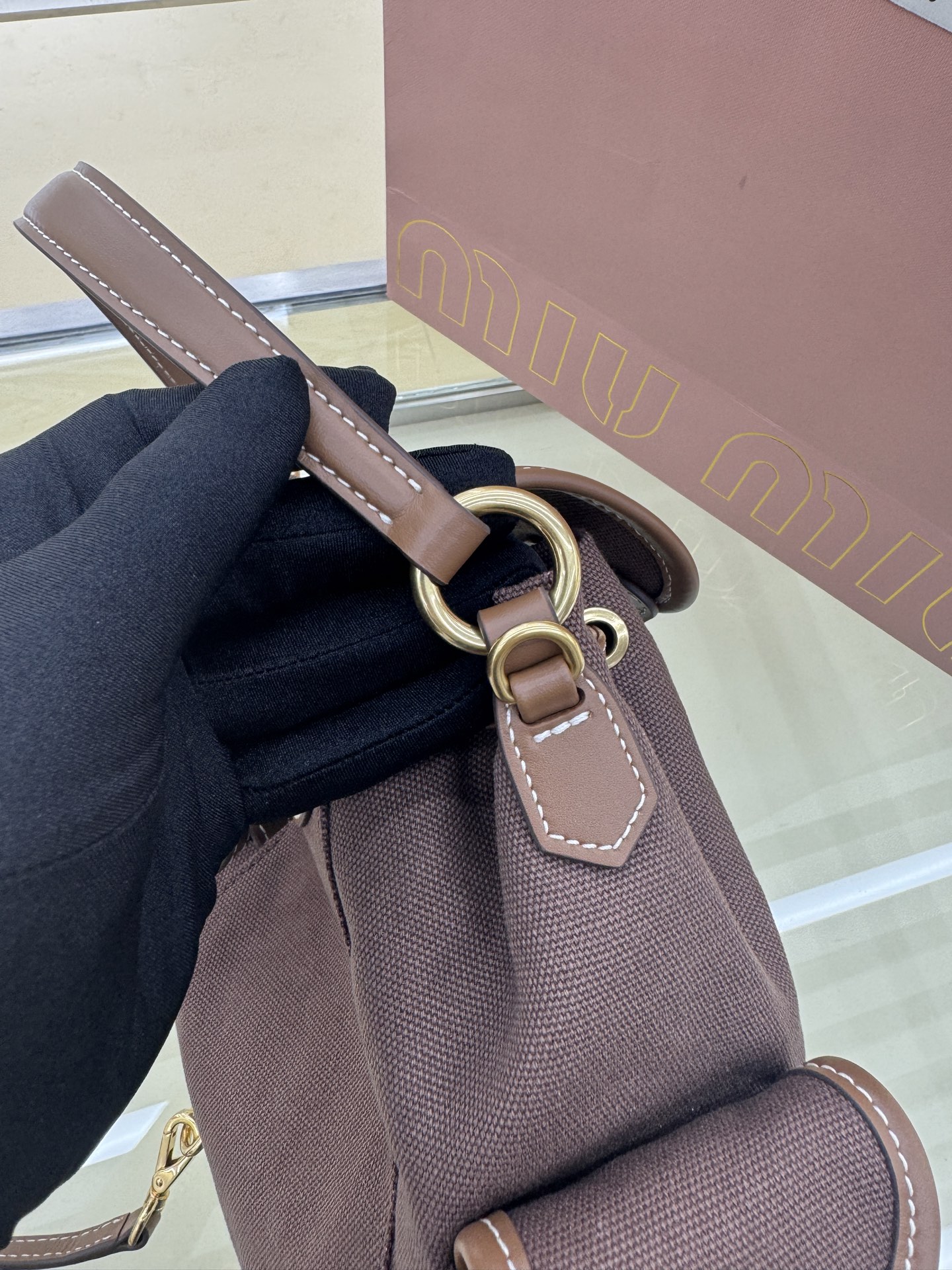 Miu Miu Small Brown Canvas and Leather Backpack Rucksack 5BZ043 8 i1756489471789 7415 0 6