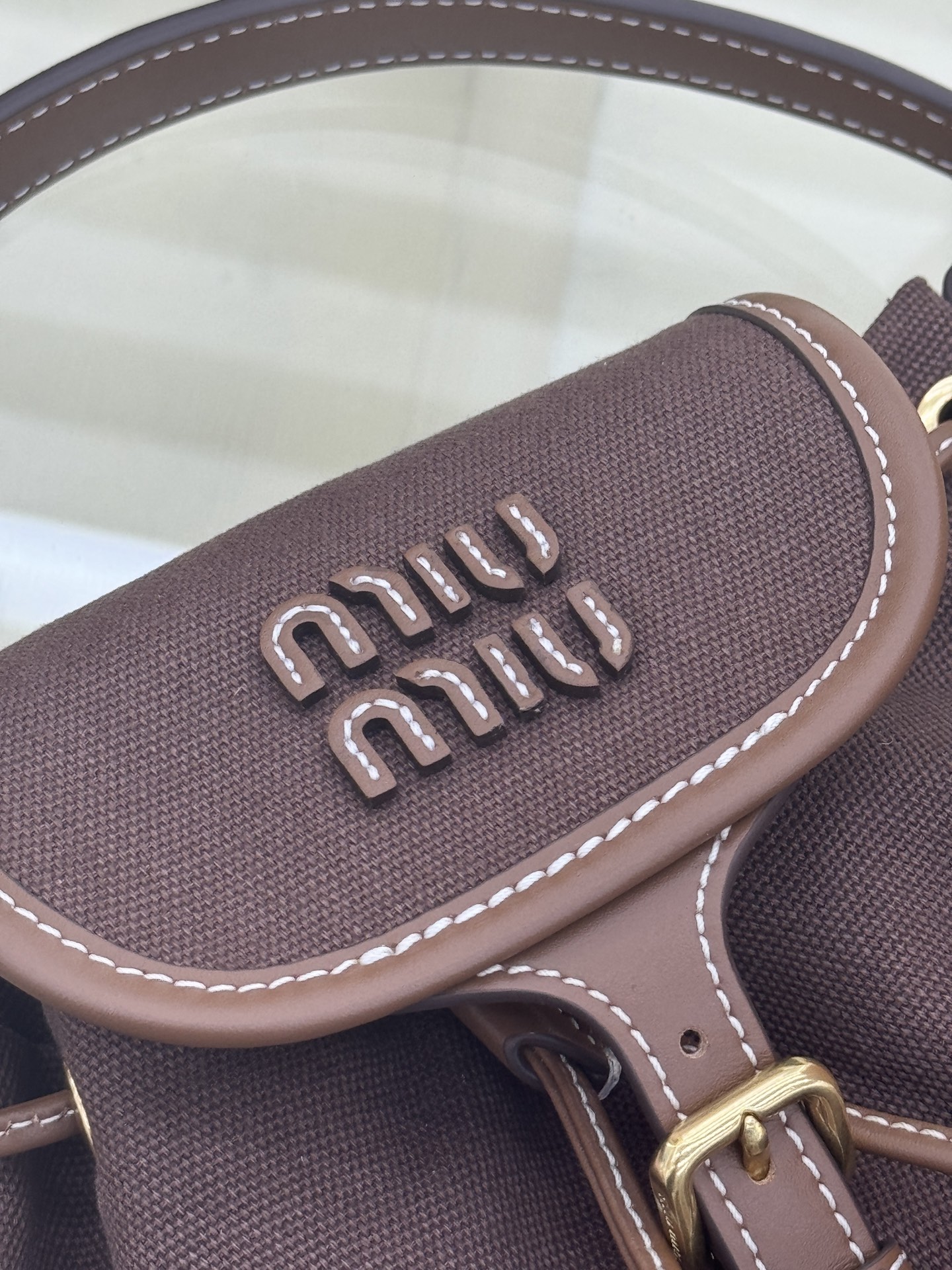 Miu Miu Small Brown Canvas and Leather Backpack Rucksack 5BZ043 5 i1756489475057 4438 0 3