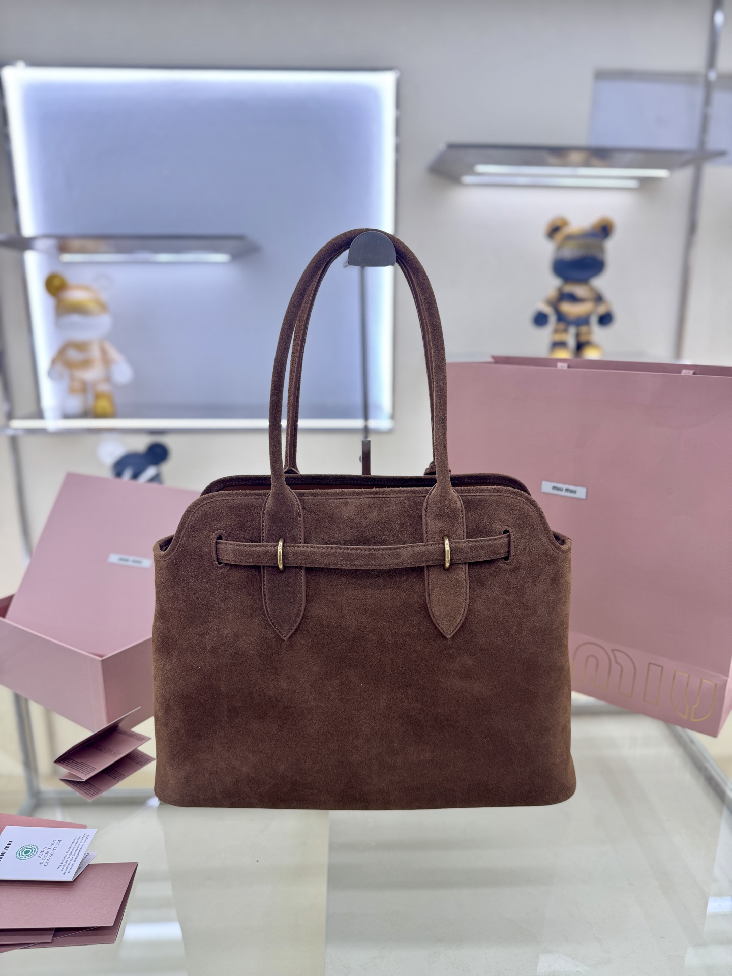Miu Miu Style Brown Leather Tote Bag Lookbook Reference image 2
