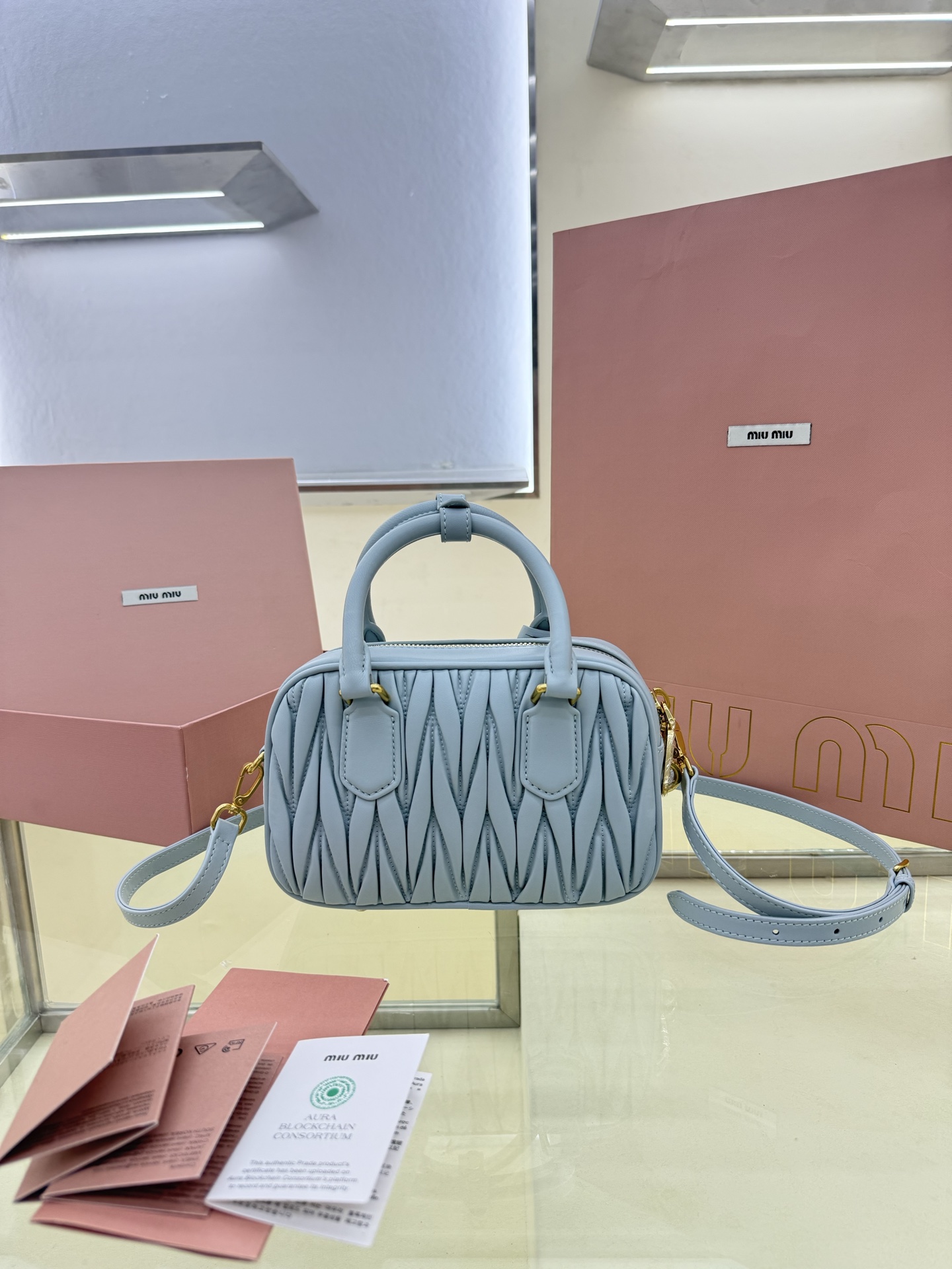 Miu Miu Style Blue Leather Top Handle Bag Lookbook Reference image 2