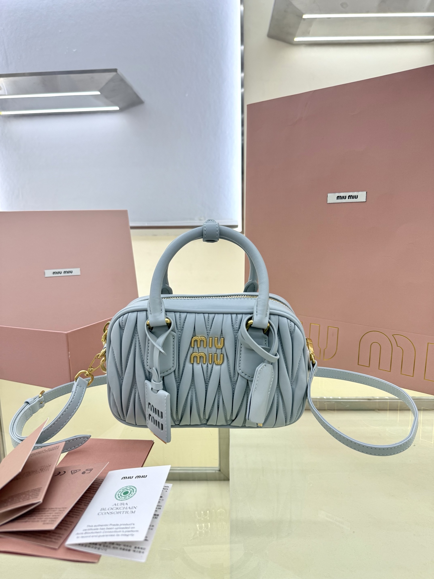 Miu Miu Style Blue Leather Top Handle Bag Lookbook Reference image 1