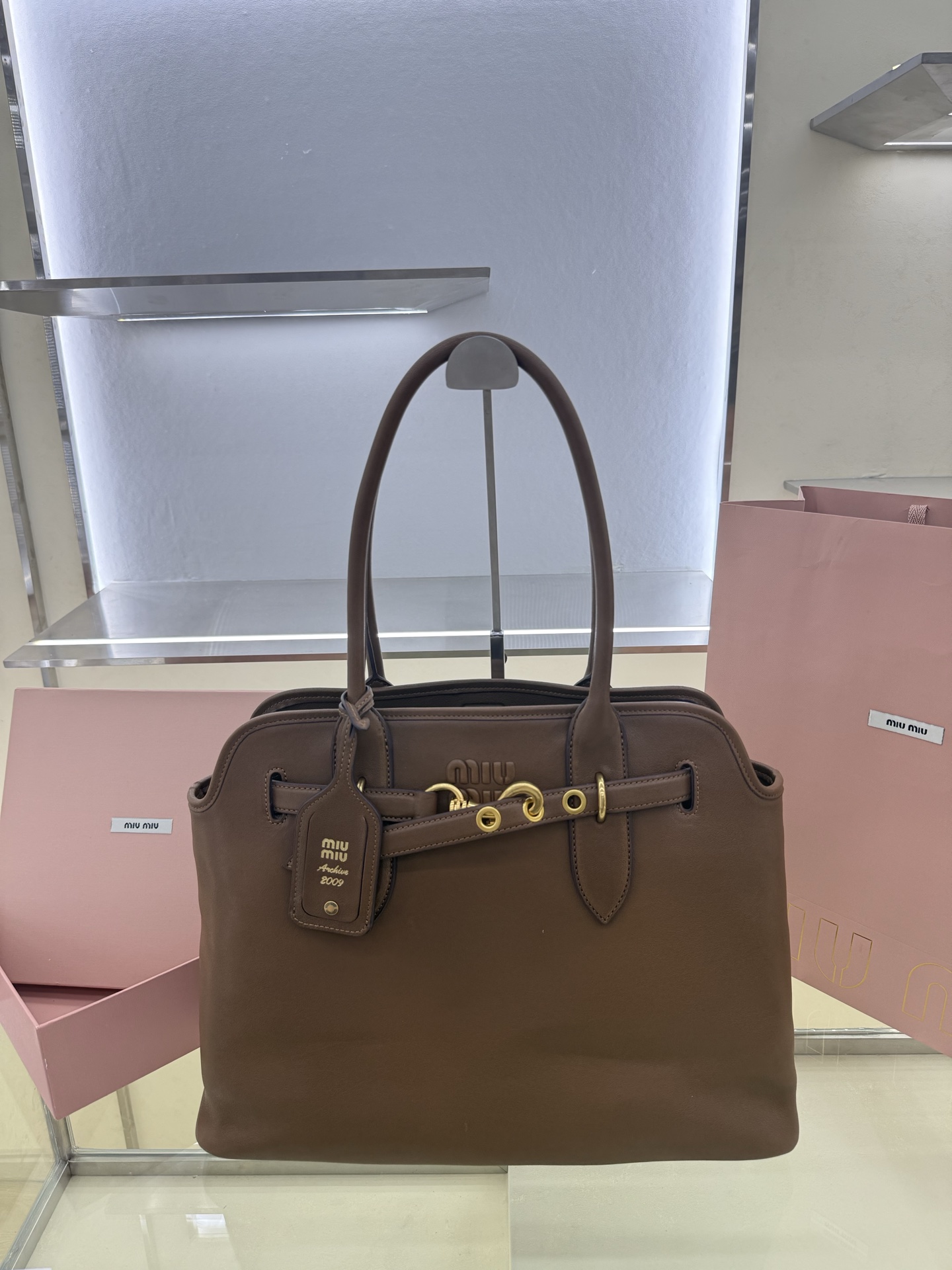 Miu Miu Style Brown Leather Tote Bag Lookbook Reference image 1