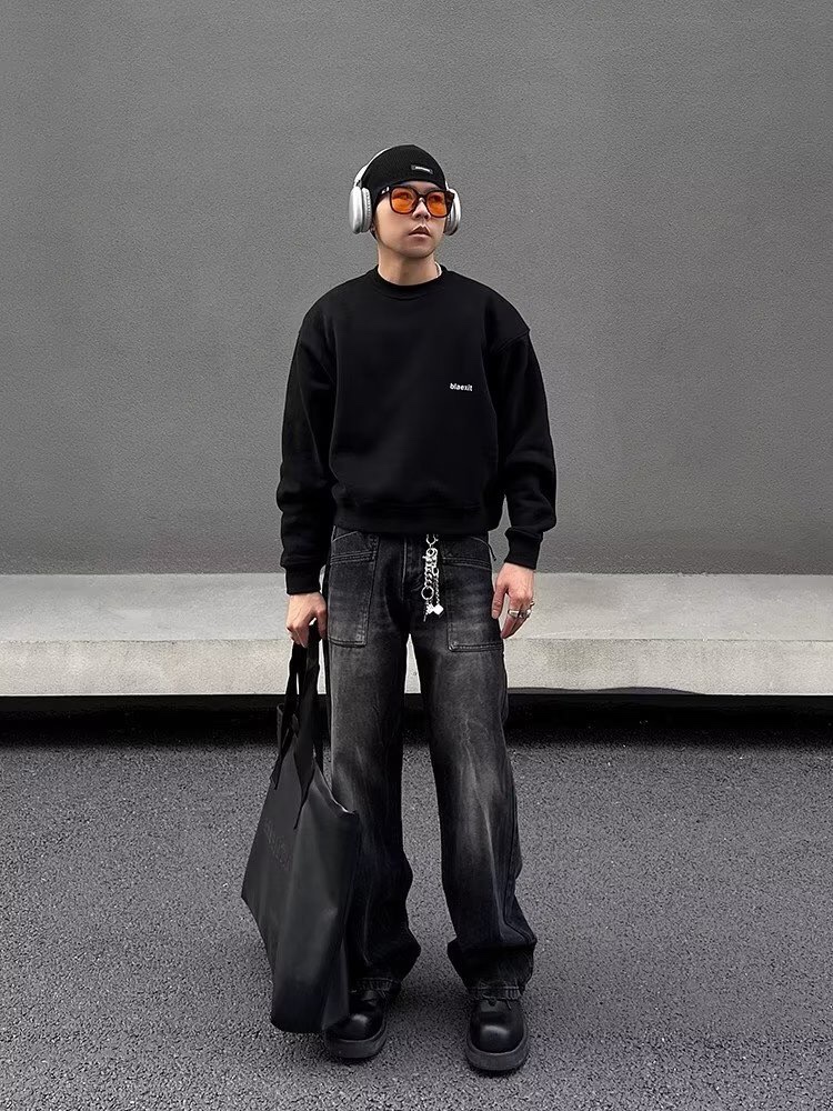 XK2441 Loose Black Jeans: Comfortable Tops for Boys and Girls in All Sizes - 图片 4