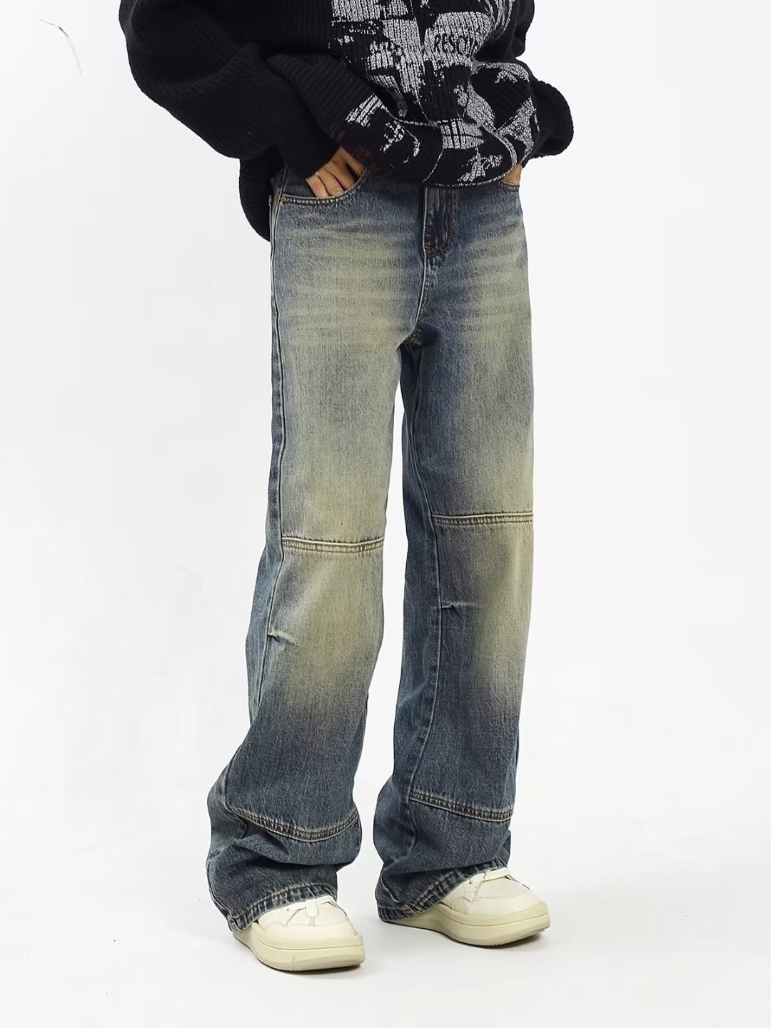 Y-Y-X-K-2442 Retro-Washed Jeans: Unisex Streetwear, Wide-Legged, Comfortable Fit, Various Sizes - 图片 1