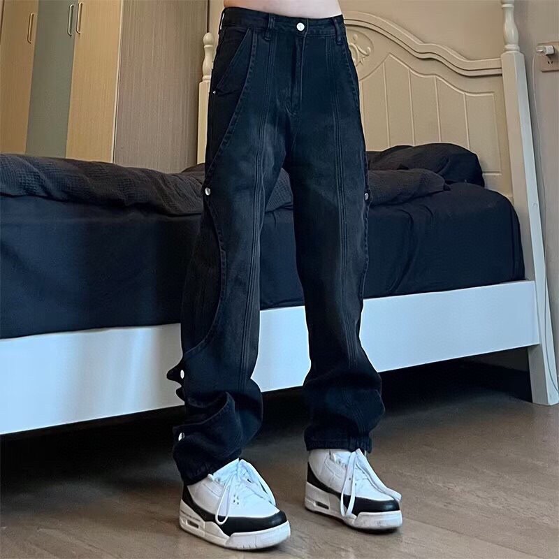 Summer High Street Jeans: Stylish Unisex Design in Black and Gray, Sizes S-XXXL - 图片 3