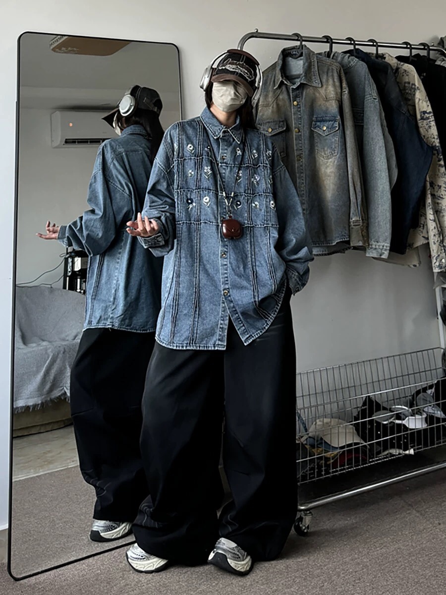 Y-Y-X-K-2890 American Retro Design Shirts for Cowboys, Blue, Sizes S-XXXL - 图片 1