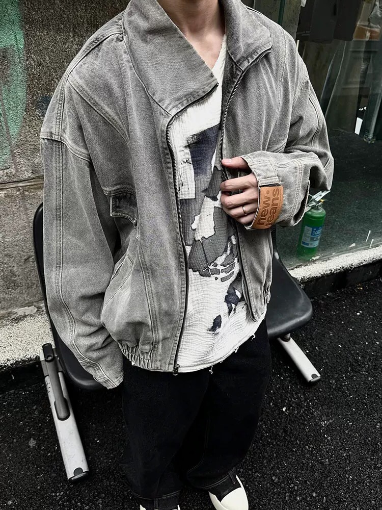 Vintage Retro Cowboy Coat: Y-Y-X-K-3078, High-Tech Water Wash, Blue Grey, M-XXXL - 图片 6