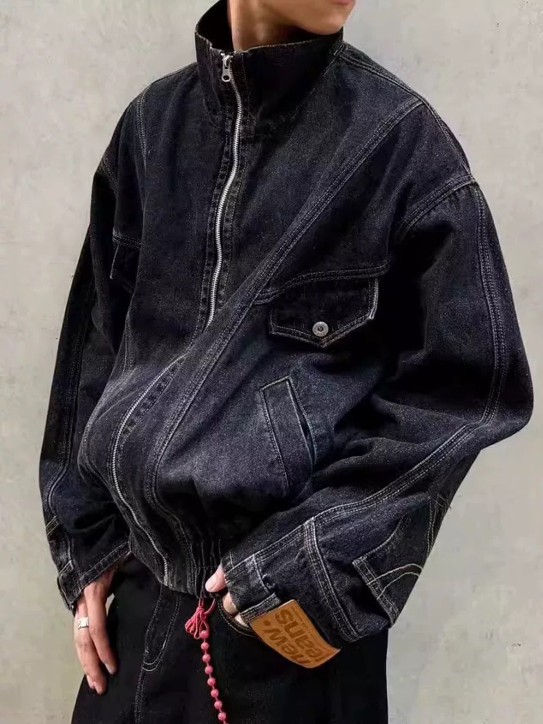 Vintage Retro Cowboy Coat: Y-Y-X-K-3078, High-Tech Water Wash, Blue Grey, M-XXXL - 图片 1