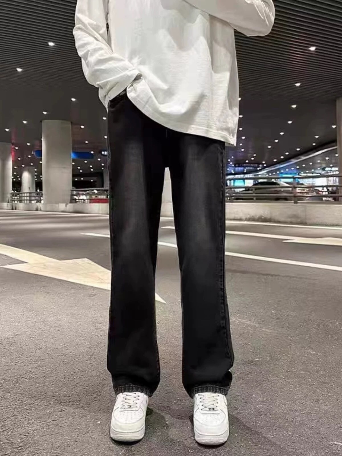 Fashionable Black High Street Water Washed Pants for All Body Sizes - 图片 6