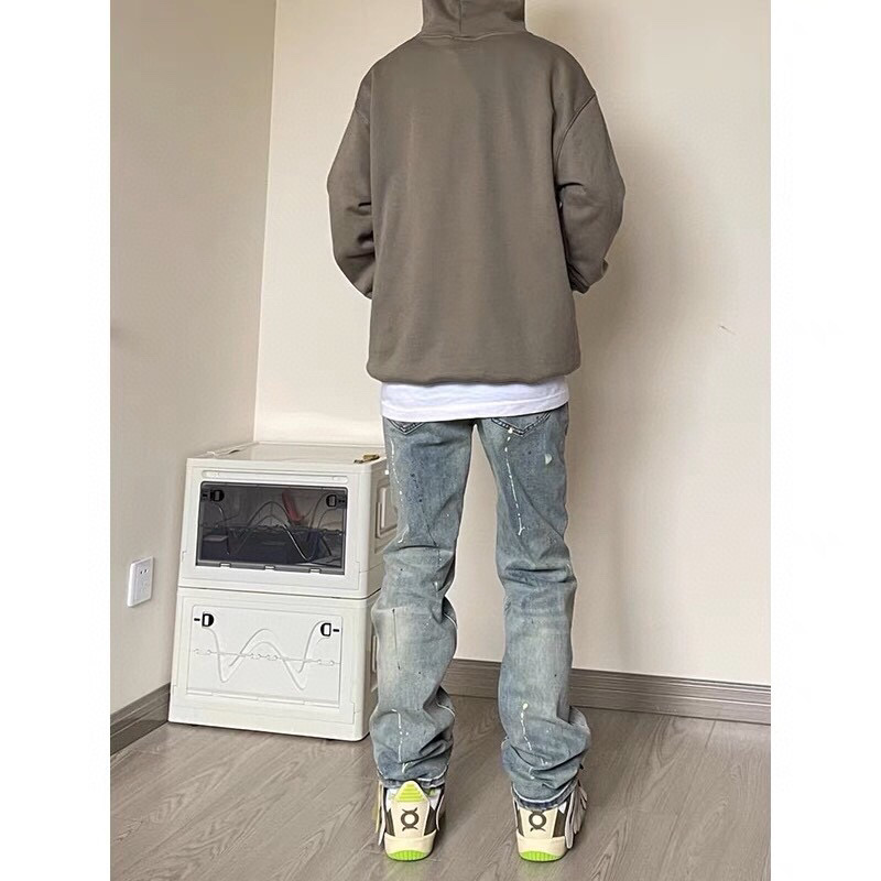 Omega Street Hiptops: American Cowboy Style Ink-Painted Pants, Blue, Sizes S-3XL - 图片 4