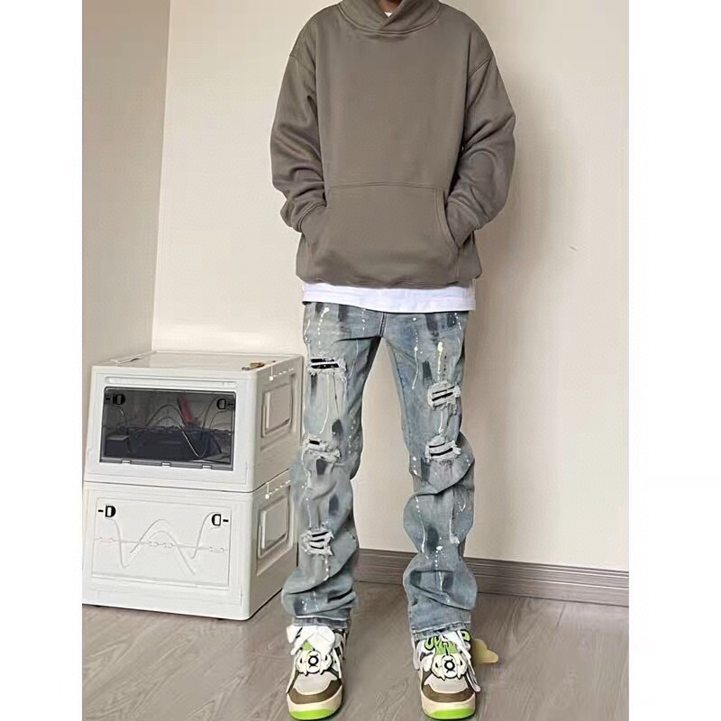 Omega Street Hiptops: American Cowboy Style Ink-Painted Pants, Blue, Sizes S-3XL - 图片 3