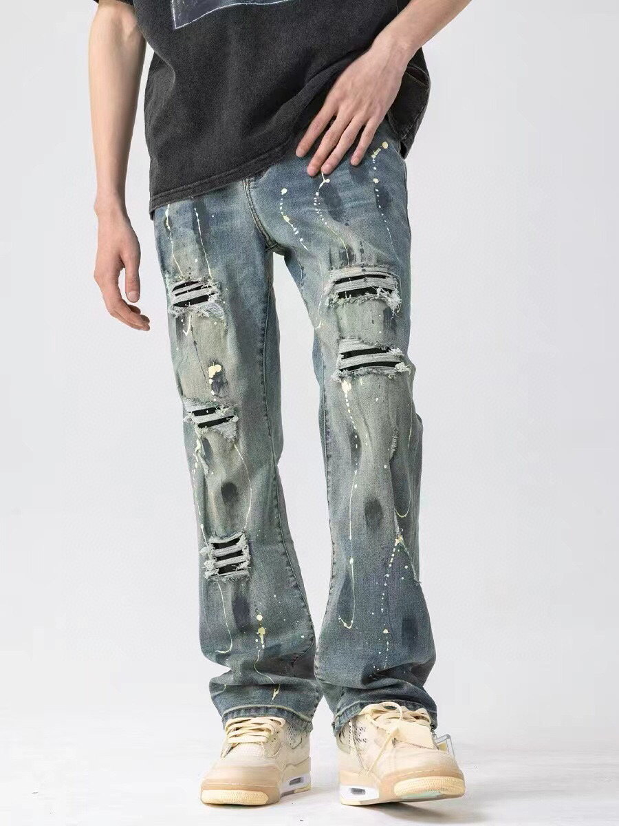 Omega Street Hiptops: American Cowboy Style Ink-Painted Pants, Blue, Sizes S-3XL - 图片 9