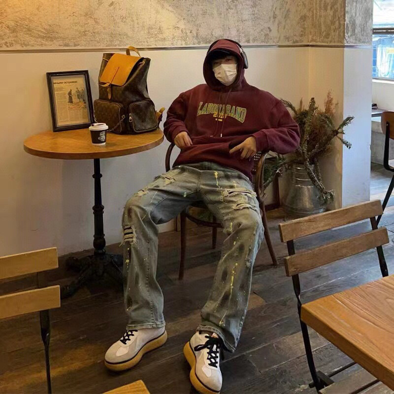 Omega Street Hiptops: American Cowboy Style Ink-Painted Pants, Blue, Sizes S-3XL - 图片 6