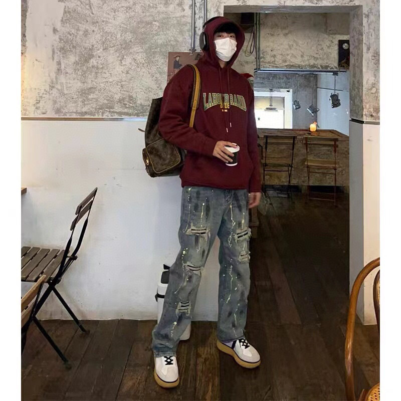 Omega Street Hiptops: American Cowboy Style Ink-Painted Pants, Blue, Sizes S-3XL - 图片 5