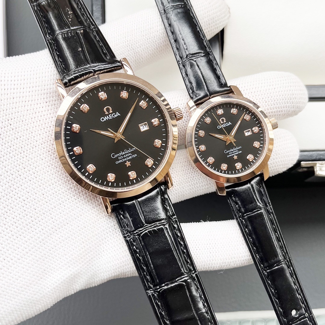 Elegant Omega Couple’s Watch: White & Gold Shells, Steel Belt, Imported Materials - 图片 6