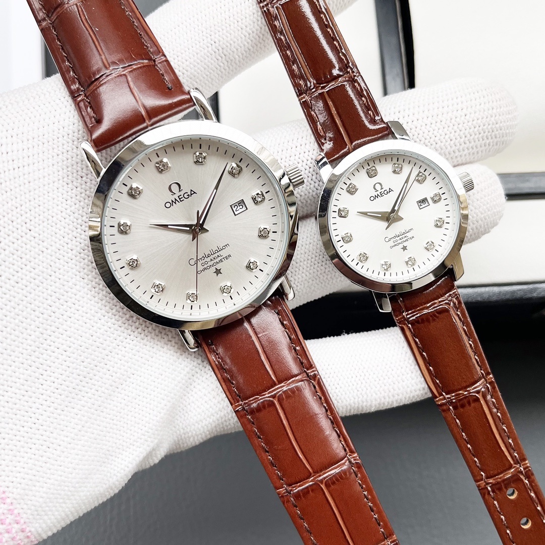 Elegant Omega Couple’s Watch: White & Gold Shells, Steel Belt, Imported Materials - 图片 7