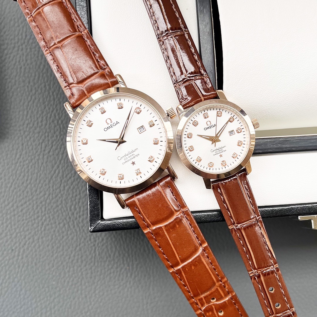 Elegant Omega Couple’s Watch: White & Gold Shells, Steel Belt, Imported Materials - 图片 8
