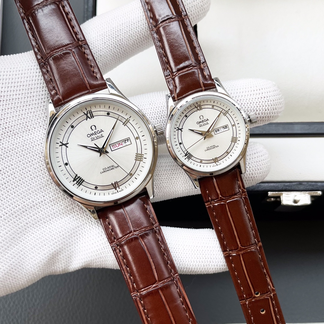 Elegant Omega Couple’s Wristwatch with White Hull and Gold Lace - 图片 7