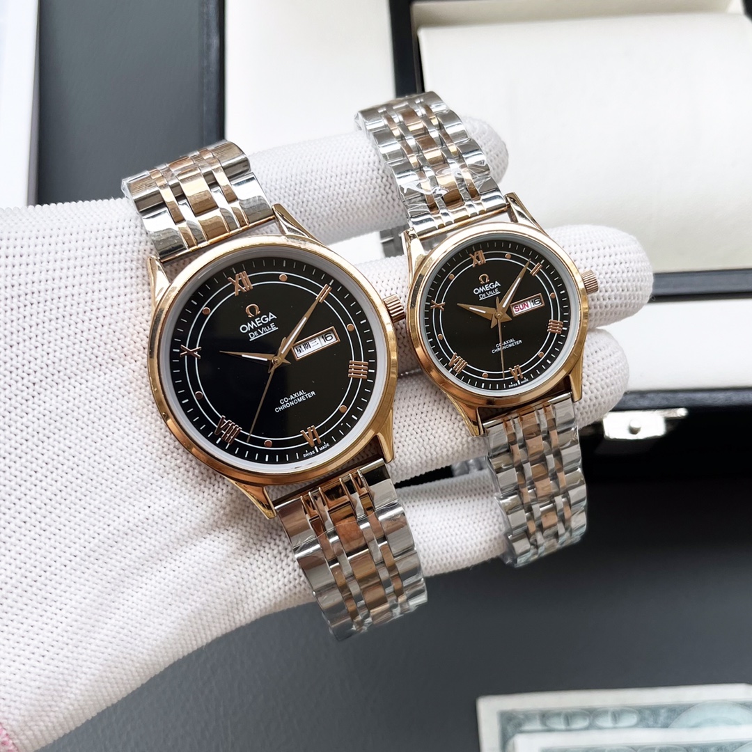 Elegant Omega Couple’s Wristwatch with White Hull and Gold Lace - 图片 2