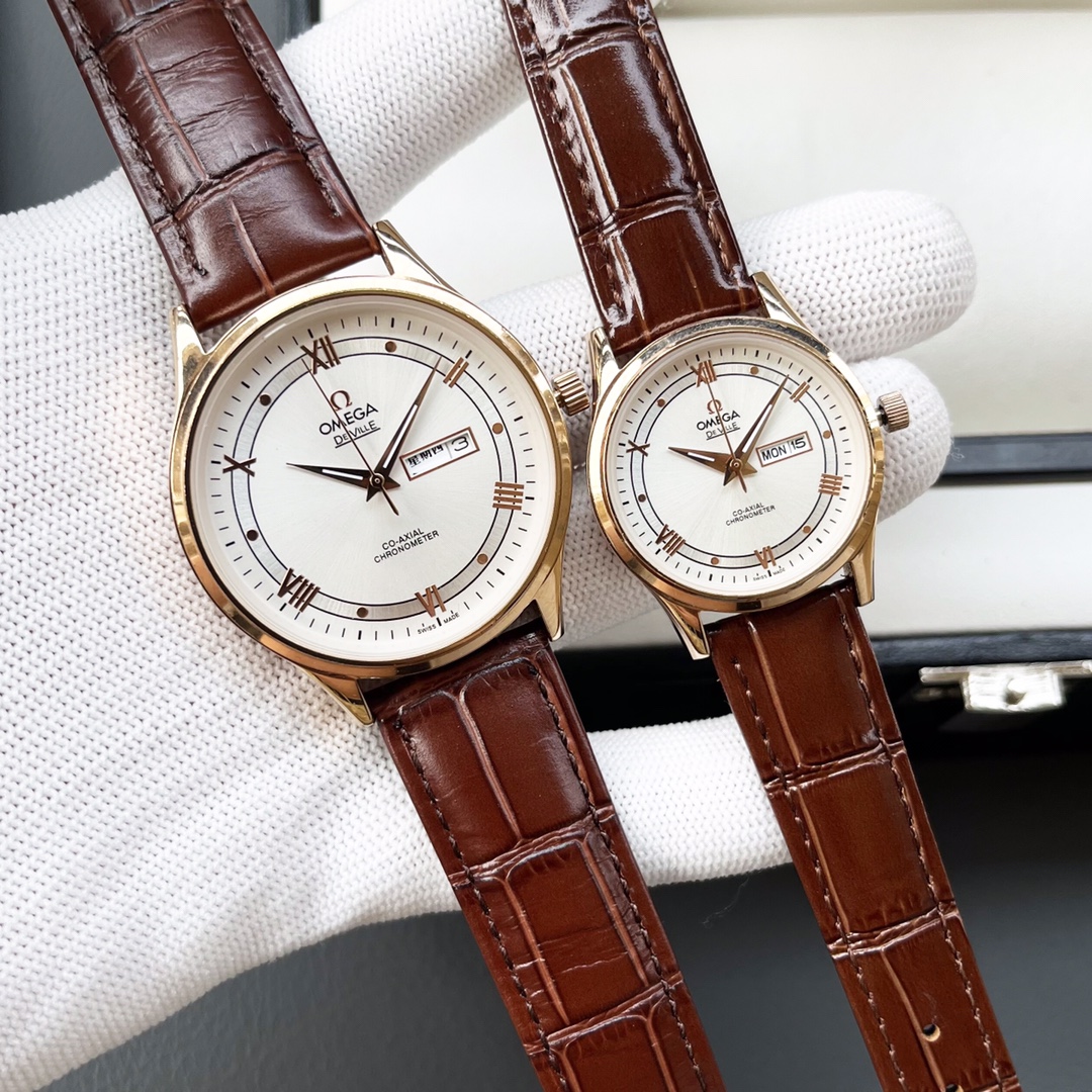 Elegant Omega Couple’s Wristwatch with White Hull and Gold Lace - 图片 8