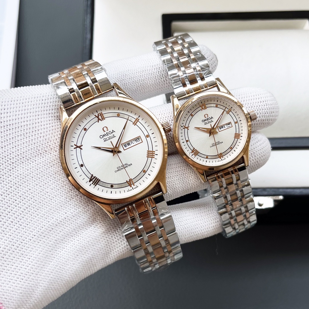 Elegant Omega Couple’s Wristwatch with White Hull and Gold Lace - 图片 4
