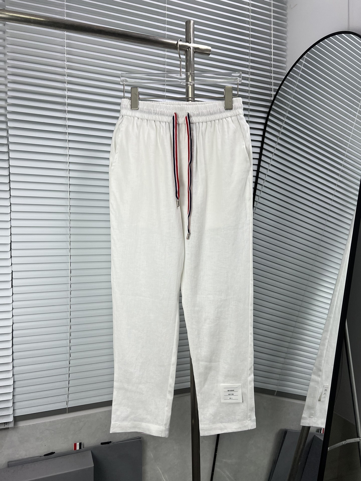 TB Tom Browne pantalones largos de lino de color liso, estilo chino, tejido de lino personalizado genuino, tr…