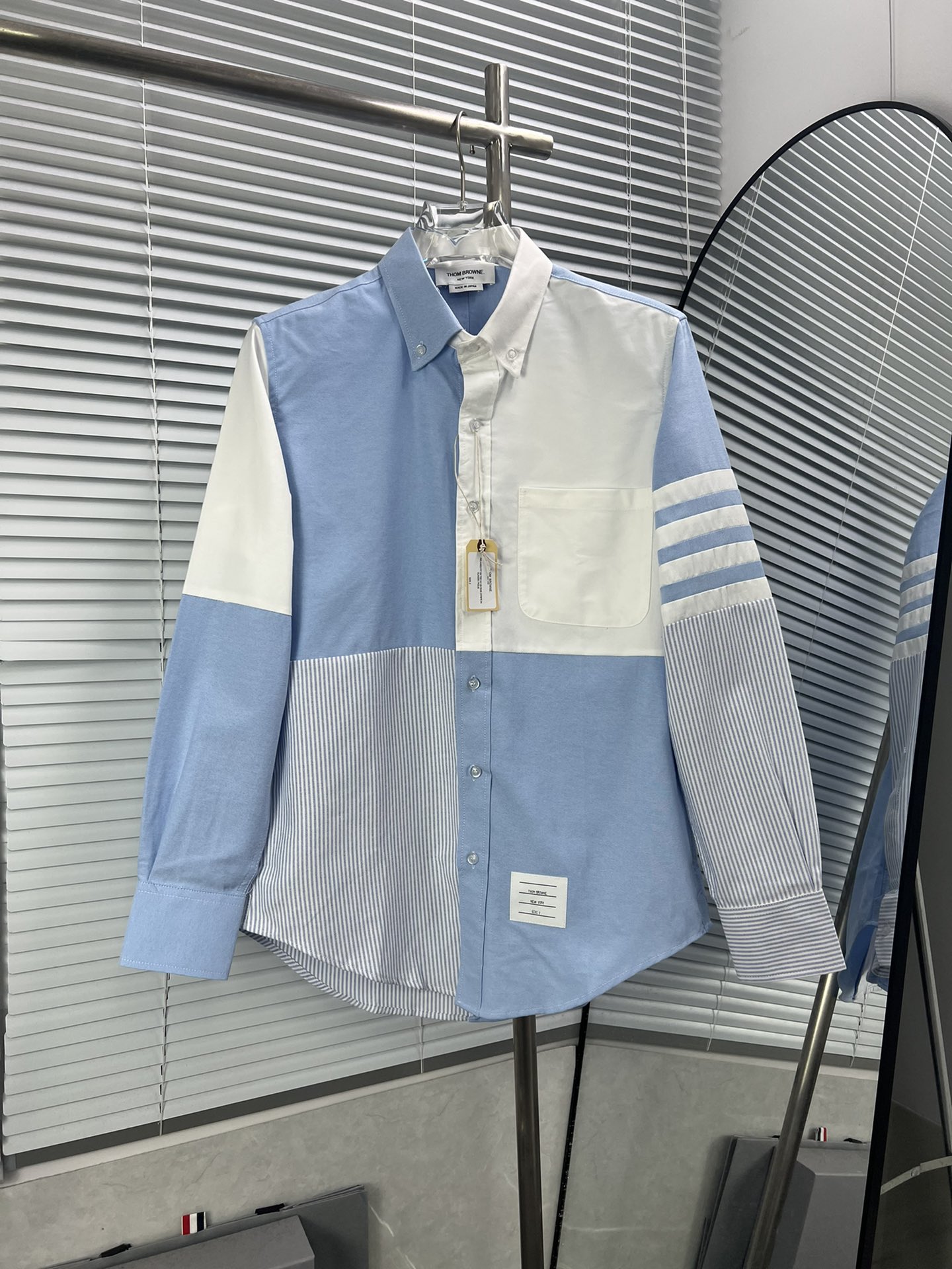 TB camisa de manga larga con paneles de rayas verticales, nueva para SS22, selección de algodón de fibra larga de Xinji…