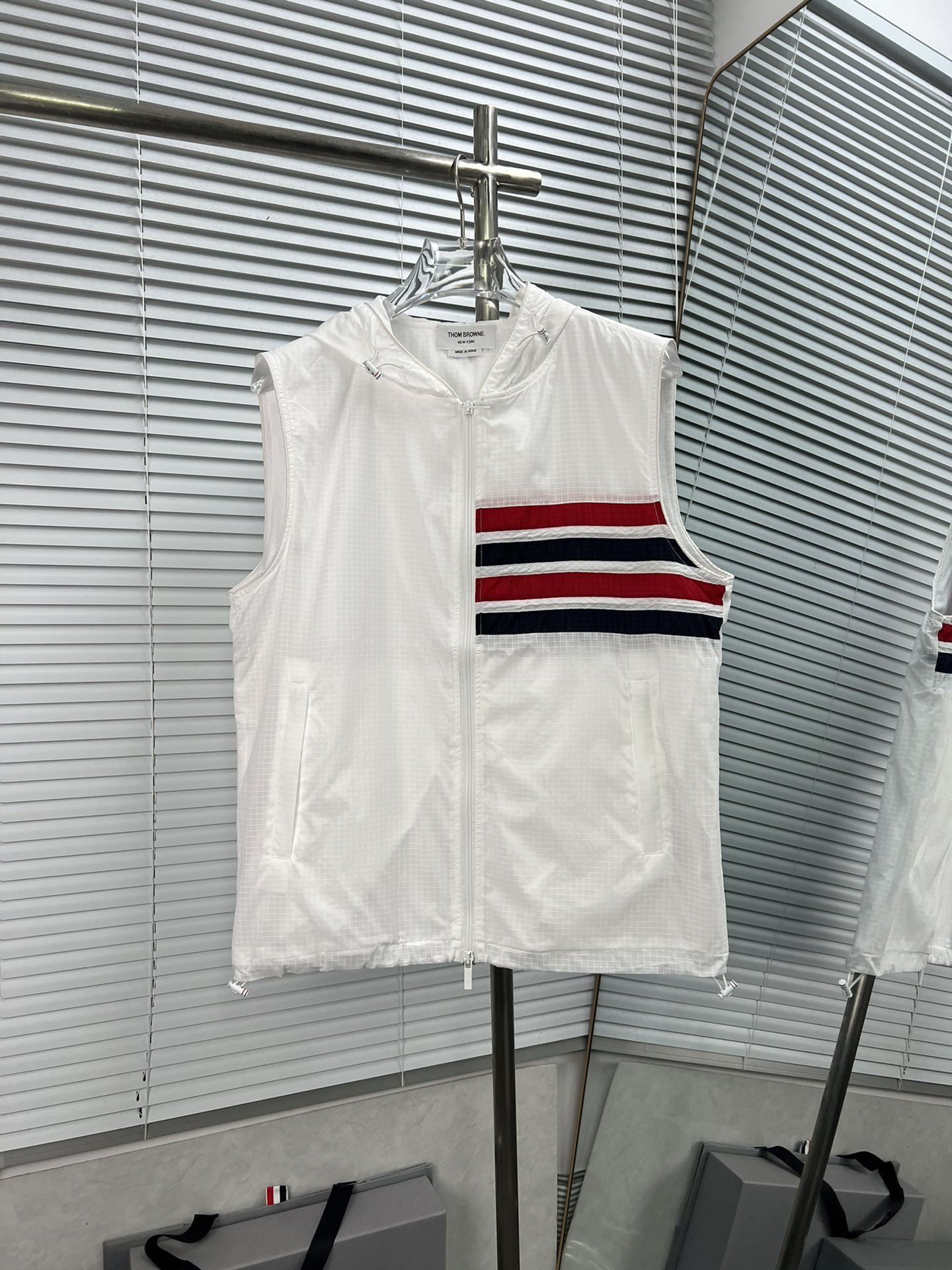 Thom Browne 24 nuevo chaleco de doble capa tejido y de punto, nailon de cuadros personalizado, interior con tejido de p…