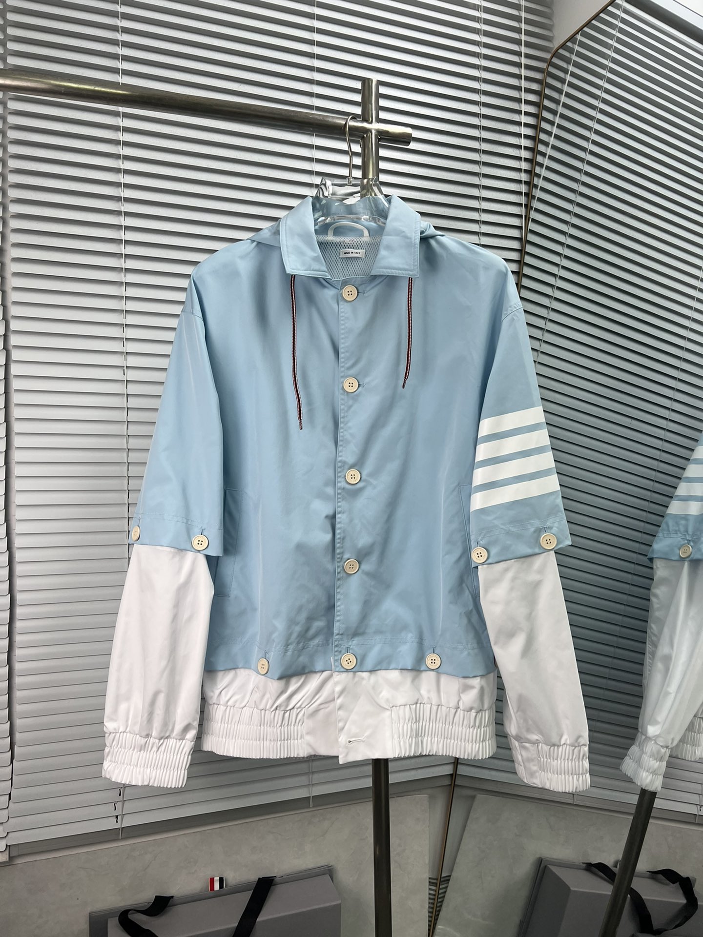(Versión correcta) Chaqueta THOM BROWNE 2024 más nueva de primavera/otoño con cuello solapa, capucha, pegado …