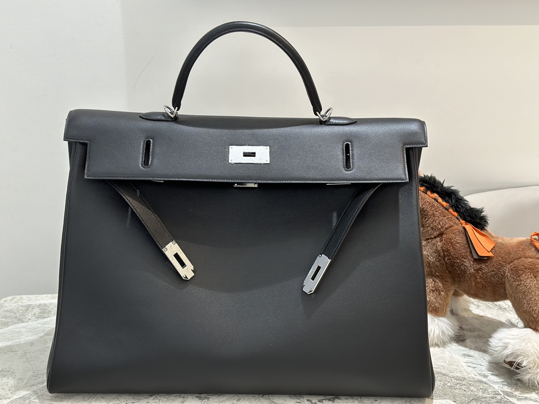 Hermes Kelly Preto Hardware Prata