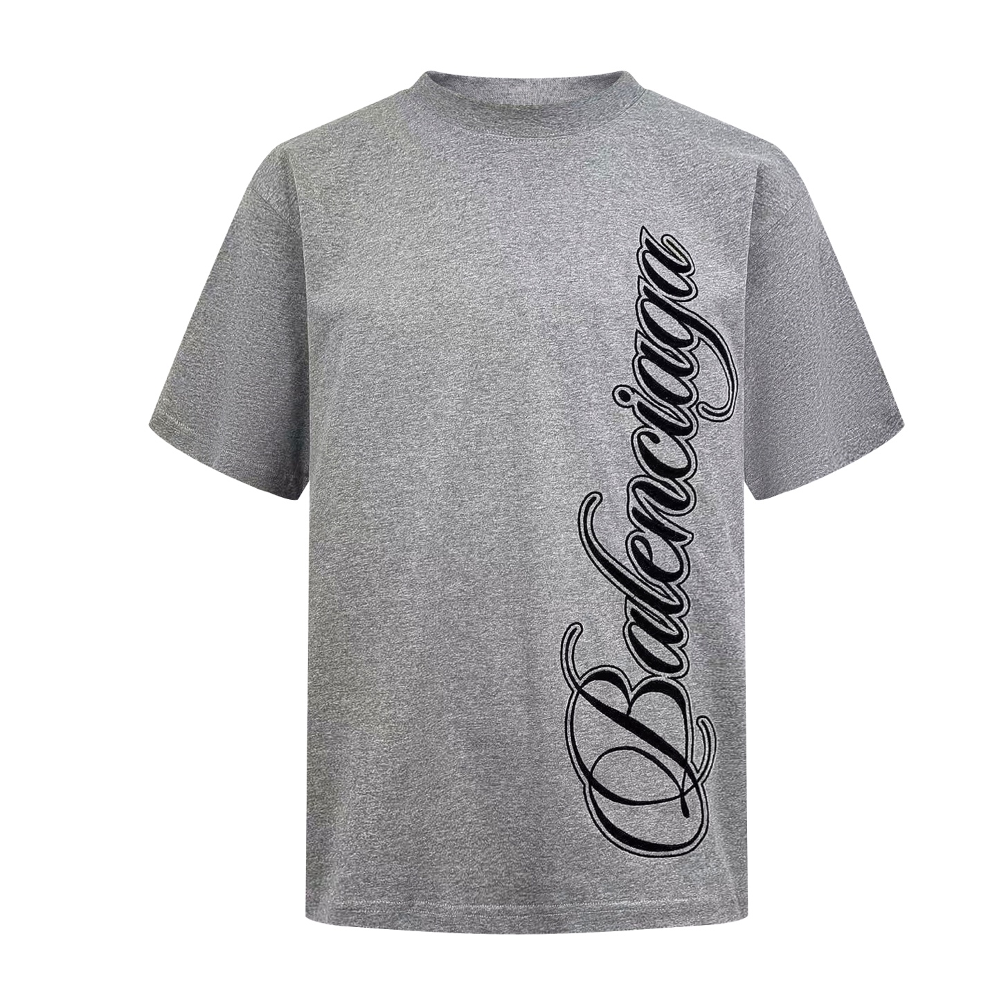 P110 Camiseta de manga corta con bordado Balenciaga cursive, tejido de punto liso de algodón suave personalizado, textu…