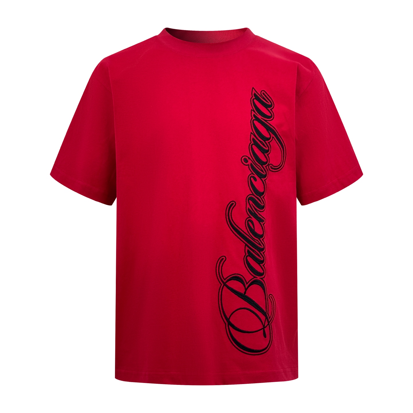 P110 Camiseta de manga corta con bordado Balenciaga cursive, tejido de punto liso de algodón suave personalizado, textu…