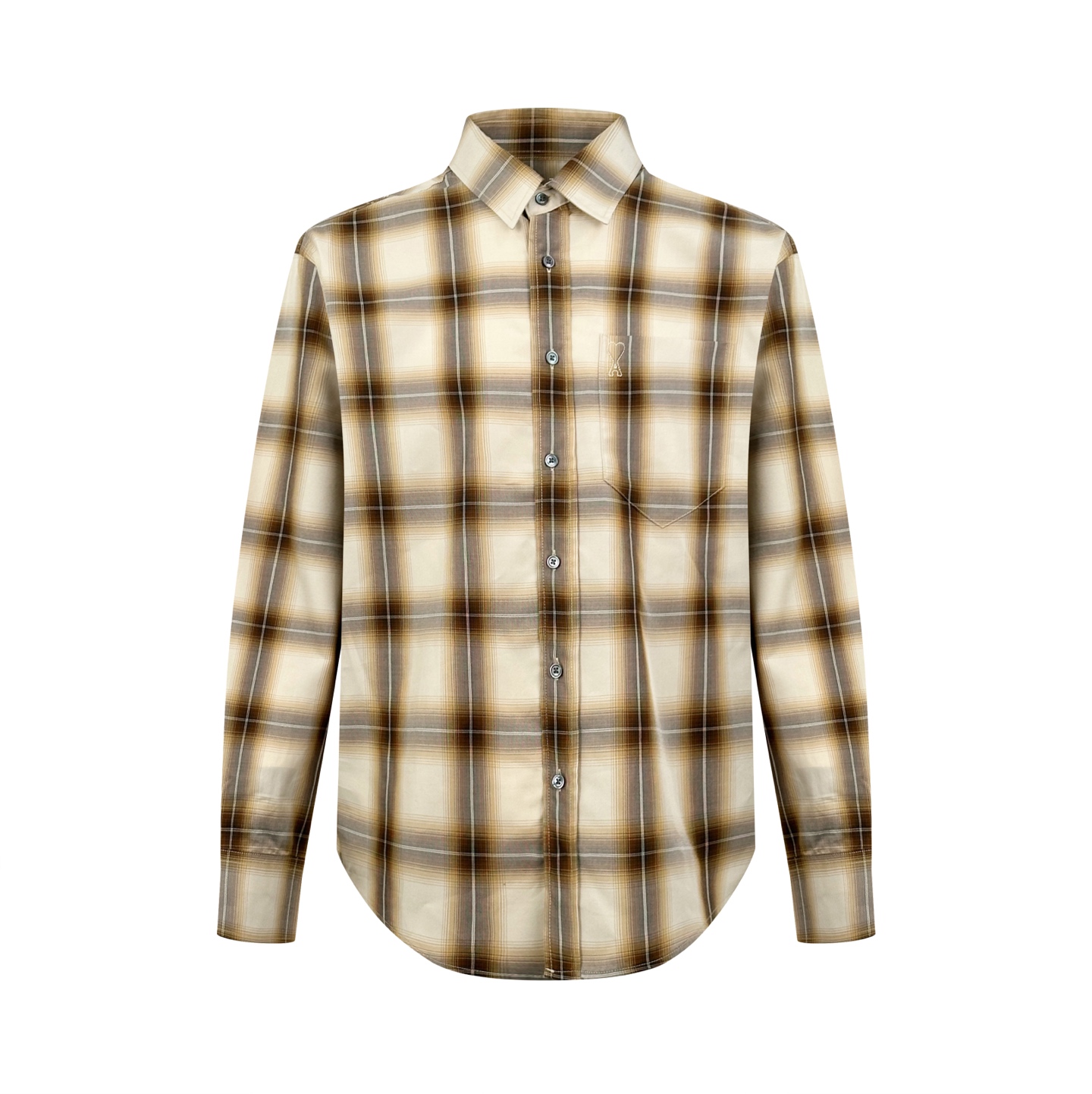 P215 Ami Paris Camisa de cuadros con bordado. Lona de cuadros de lyocell personalizada con sensación de nube,…