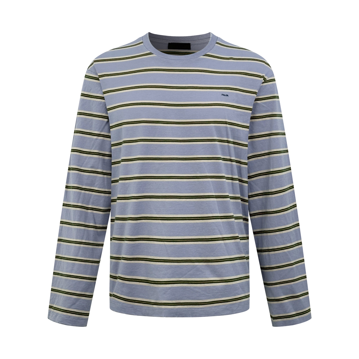 NO:952512,Prad logo embroidered striped long sleeves. Customized Italian worsted cloud-soft cotton. Delicate and soft, comfortable and skin-friendly. Mist blue base with dark green, mustard yellow and off-white pinstripes. The color level is warm and restrained. Replicated vintage veins, overflowing with Italian relaxed and luxurious charm. The Prada exquisite craftsmanship embroidery logo on the chest is restrained. It exquisitely blends retro connotations with modern high-luxury aesthetics to create a palace-level hidden luxury charm. Process 1: Use imported machine embroidery technology.  Use advanced computer control systems and precision mechanical components to realize Prada letter embroidery operations with high precision and smooth and delicate lines. Process 2: Using positioning and artificial fraying to locally rub and wear the fabric through manual operations. The surface of the fabric will form a natural damage effect. Process 3: The fabrics have been fermented and washed to have a better hand feel. Not easy to deform, not easy to shrink, not easy to fade, and maintain long-term beauty. Accessories. Customized 1:1 Prada trademark. Version Loose version Size S M  L XL model number CC7006,,prada,19860909Prad 徽标刺绣条纹长袖 定制意式精纺云柔棉 细腻柔软 舒适亲肤 雾蓝基底晕染墨绿 芥黄与米白细条纹 色彩层次温润克制 复刻典藏复古脉络 漫溢意式松弛奢韵 胸口Prada精巧匠艺刺绣标识内敛点睛 将复古意蕴与现代高奢美学精妙相融 铸就殿堂级隐奢气韵 工艺1: 采用进口机刺绣工艺 使用先进的计算机控制系统和精密的机械部件 实现Prada字母刺绣作业 精度高 线条流畅而细腻 工艺2: 采用定位人工磨破 通过手工操作对面料进行局部摩擦与磨损 面料表面会形成自然的破损效果 工艺3: 面料都经过酵洗 手感质感更佳 不易变形 不易缩水 不易褪色 保持长久的美观 辅料 定制1:1 Prada 商标 版型 宽松版型 尺码 S M L XL 款号 CC7006,,prada,,Men's clothing