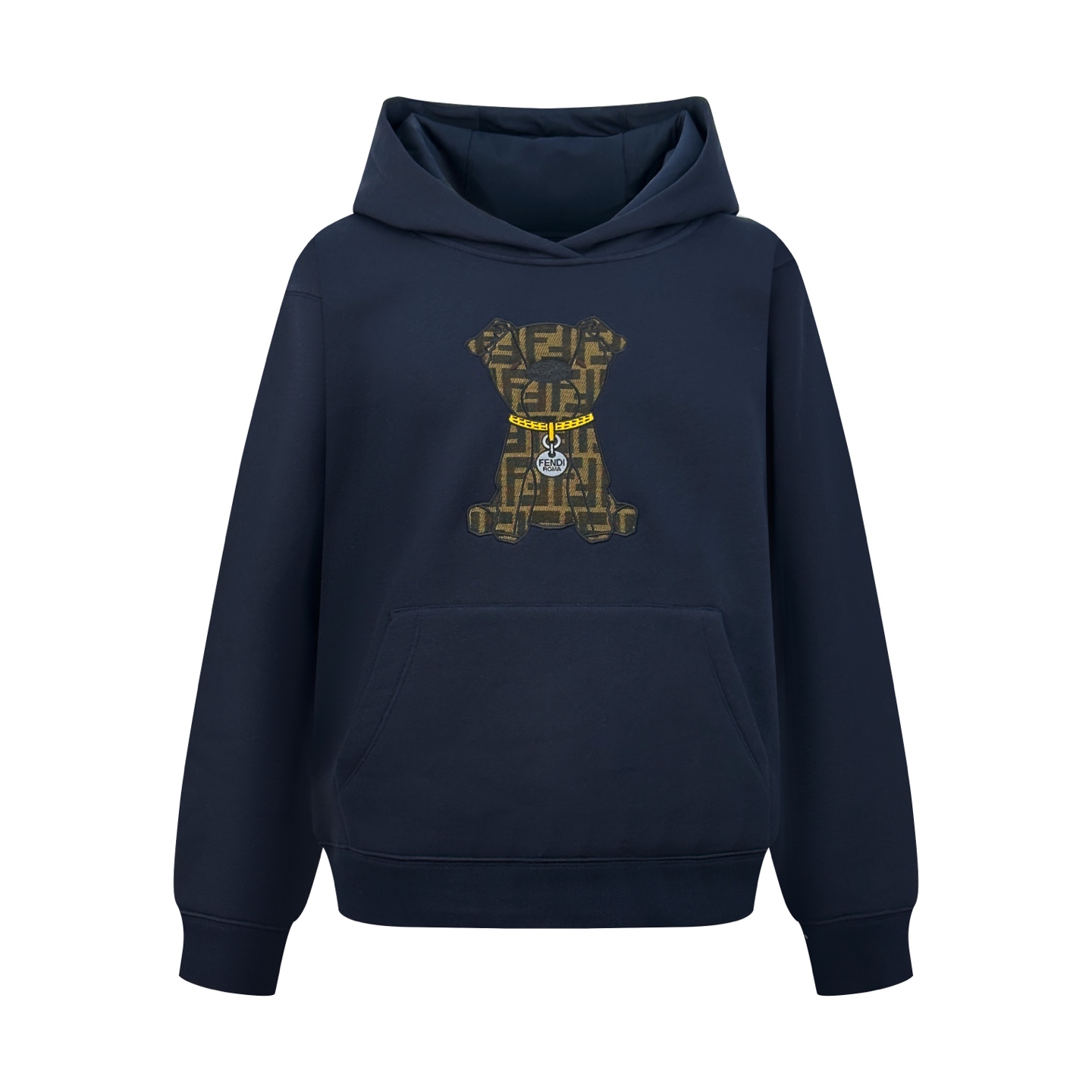 NO:952491,Presbyopic FF dog hooded sweatshirt. Customized luxury cloud-velvet cotton blended knit. Soft and crisp, comfortable and skin-friendly. Made of deep sea blue as the base, weaving the quiet night of Rome. The misty cloud-velvet texture wraps Italian relaxation. The iconic love dog Ito is embroidered gracefully on the chest. The classic double F pattern is intertwined with retro glory. The gold collar is embellished with a metal tag. The aristocratic charm of FENDI is engraved in the smart details.  Renewal interpretation of classic elements to achieve a luxurious work with both recognition and style. Process 1: Use imported machine embroidery technology, use advanced computer control system and precision mechanical components to realize the embroidery work of Fendi's dog Ito with high precision and smooth and delicate lines. Process 2: Use jacquard technology to control the interweaving of warp and weft lines by weaving FF textile technology on the surface of the fabric. Precisely control the interlacing density and tension of the yarn to make it more three-dimensional. Process 3: The fabrics are fermented and washed.  Better feel and texture, not easy to deform, not easy to shrink, not easy to fade, maintain long-term beauty, accessories, customized 1:1 Fendi trademark, version, loose version, size S M L XL, style number BB914,,fendi,hoodie,sweatshirts,hats,19860909老花FF爱犬连帽卫衣 定制奢感云绒棉混纺针织 软糯挺括 舒适亲肤 以深海谧蓝为底 织就罗马的沉静夜色 雾感云绒肌理包裹着意式松弛 胸前标志性爱犬Ito刺绣翩然铺陈 经典双F纹样交织复古荣光 金色项圈缀以金属吊牌 于灵动细节间镌刻FENDI贵族气韵 以经典元素焕新演绎 成就兼具辨识度与格调的奢逸之作 工艺1: 采用进口机刺绣工艺 使用先进的计算机控制系统和精密的机械部件 实现Fendi爱犬Ito刺绣作业 精度高 线条流畅而细腻 工艺2: 采用提花工艺 通过在织物表面织出 FF纺织技术 控制经纬线的交织方式 精确控制纱线的交织密度和张力 使其更具立体感 工艺3: 面料都经过酵洗 手感质感更佳 不易变形 不易缩水 不易褪色 保持长久的美观 辅料 定制1:1 Fendi商标 版型 宽松版型 尺码 S M L XL 款号 BB914,,fendi,hoodie,sweatshirts,hats,,Men's clothing