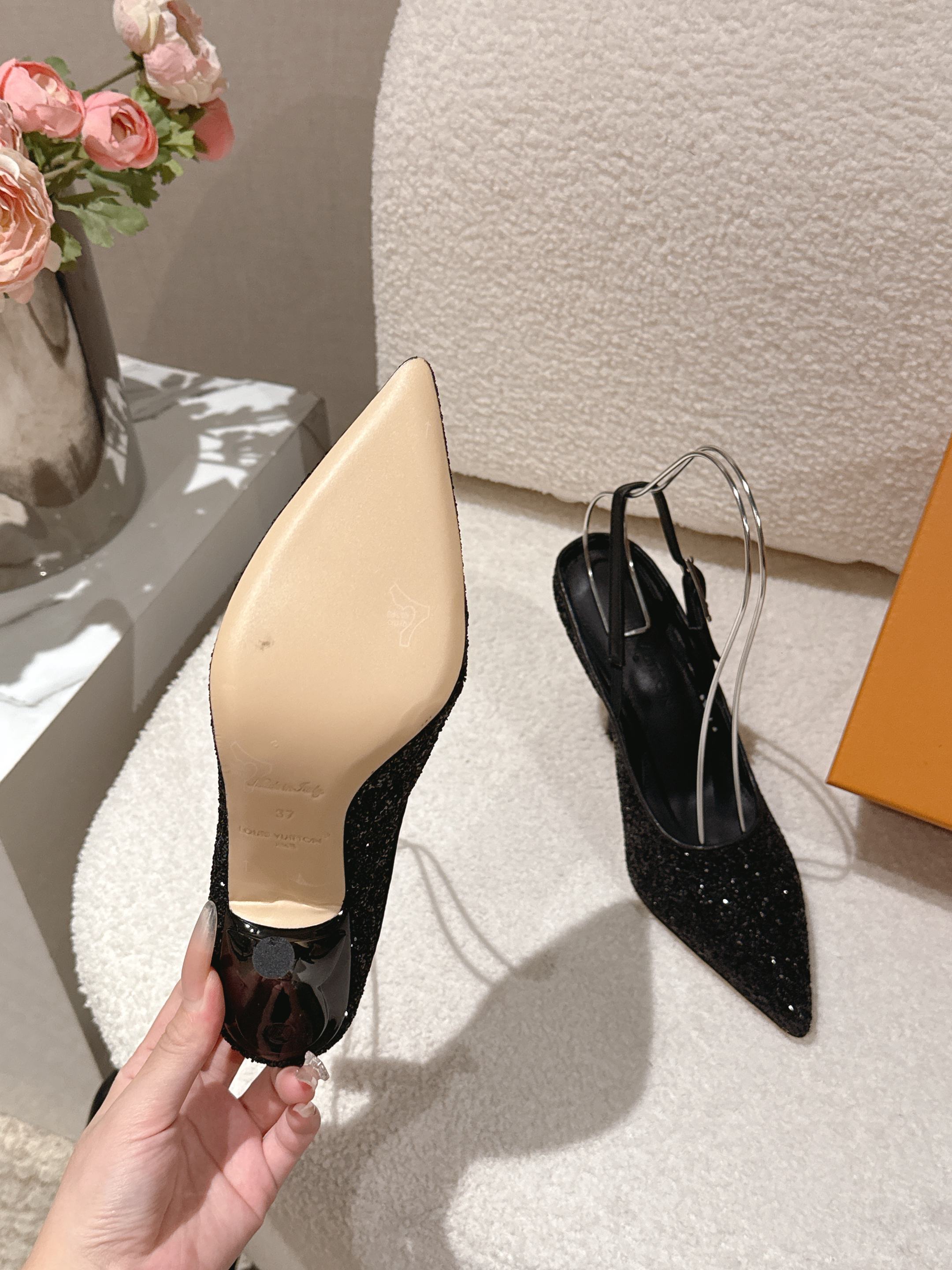 louis vuitton black gala slingback pumps