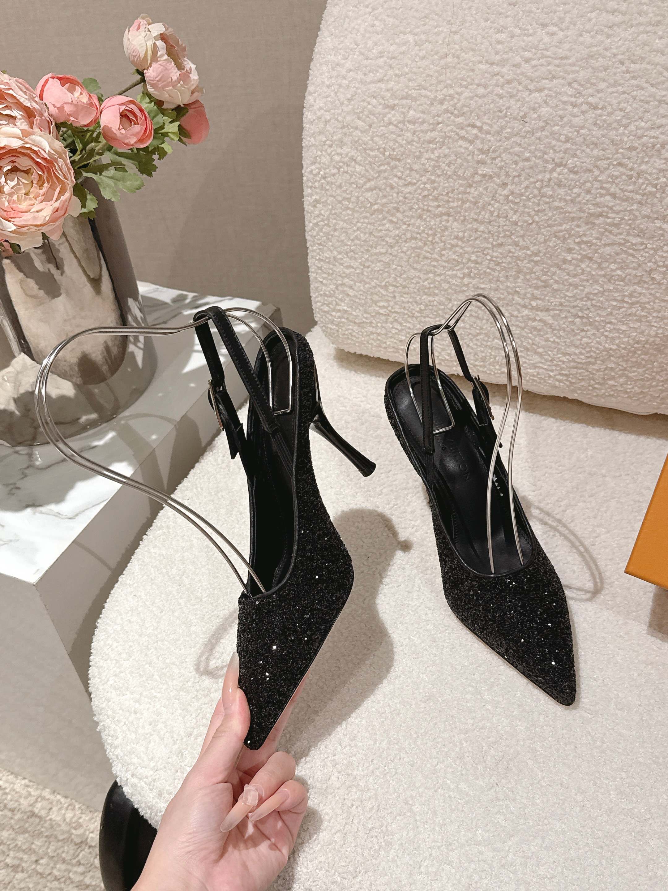 louis vuitton black gala slingback pumps