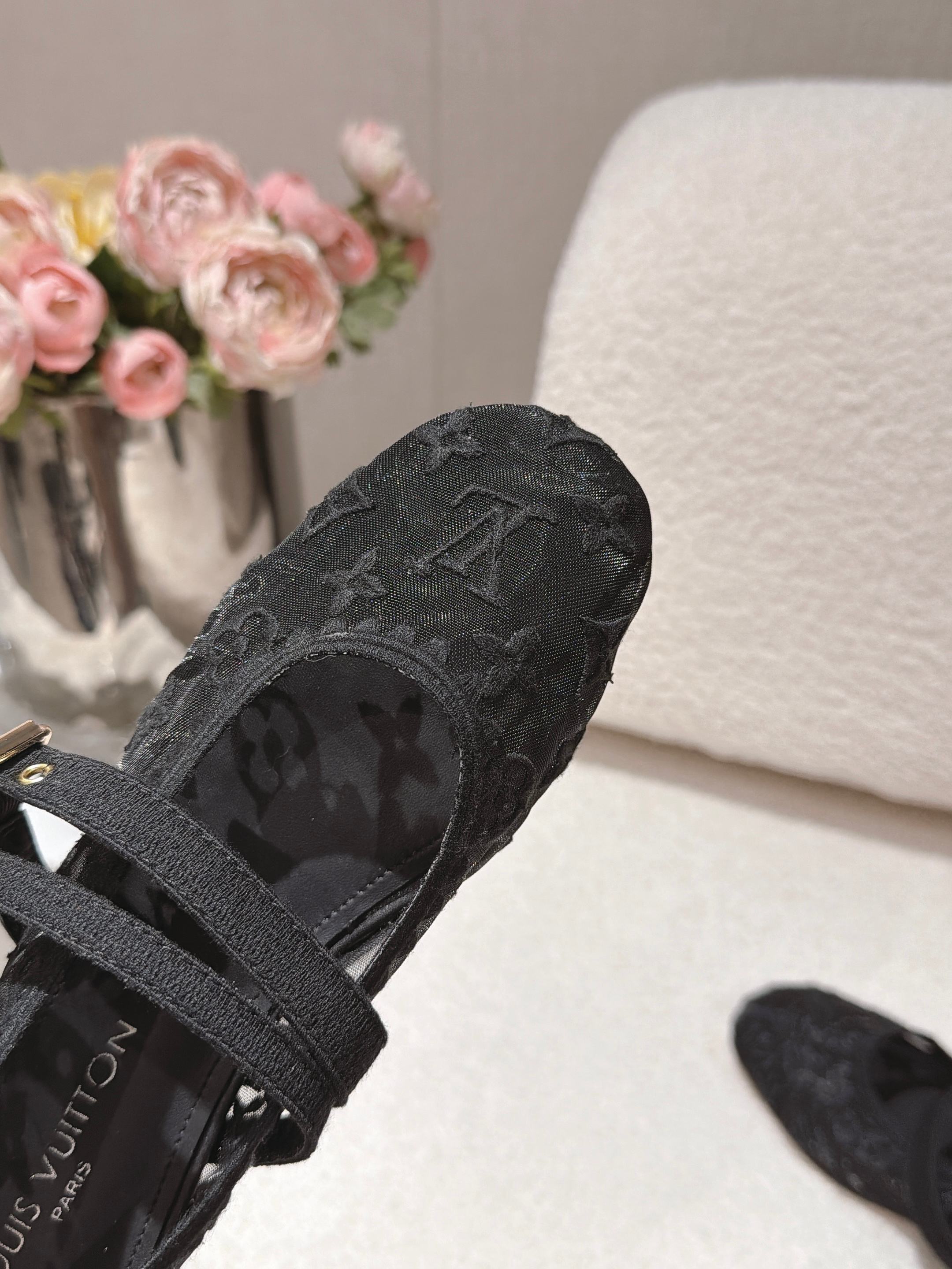 louis vuitton black bella mary jane ballerinas