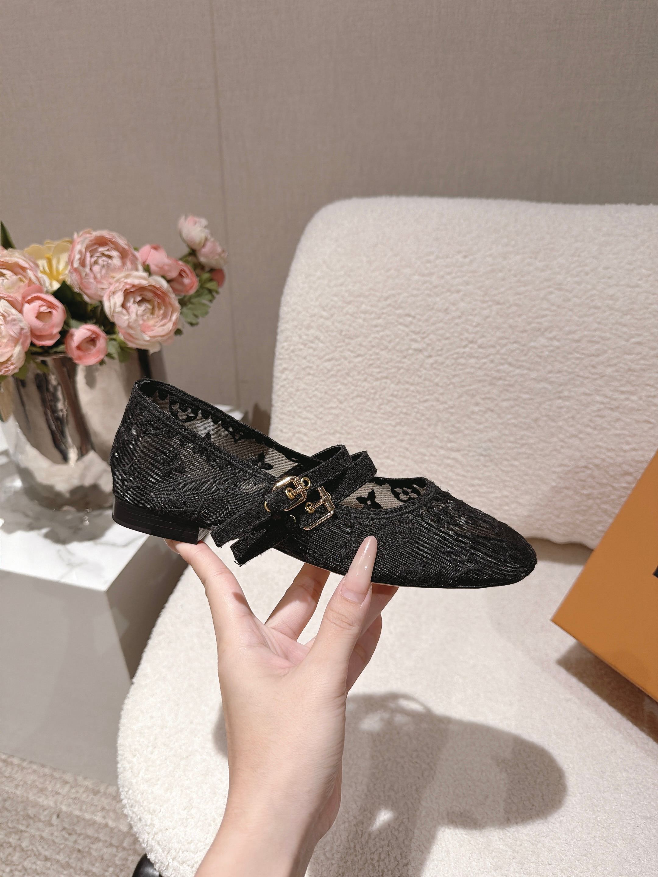louis vuitton black bella mary jane ballerinas