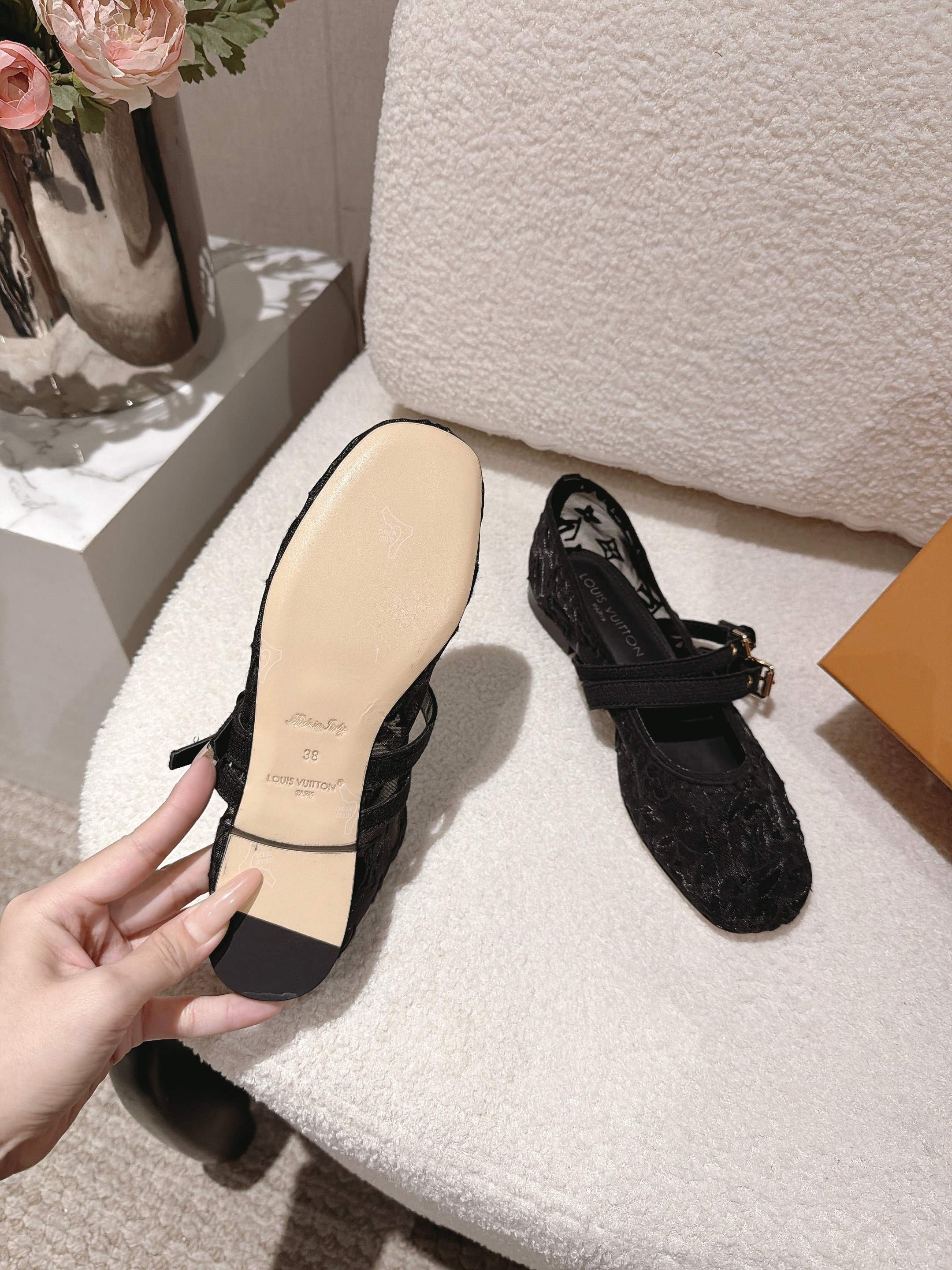 louis vuitton black bella mary jane ballerinas