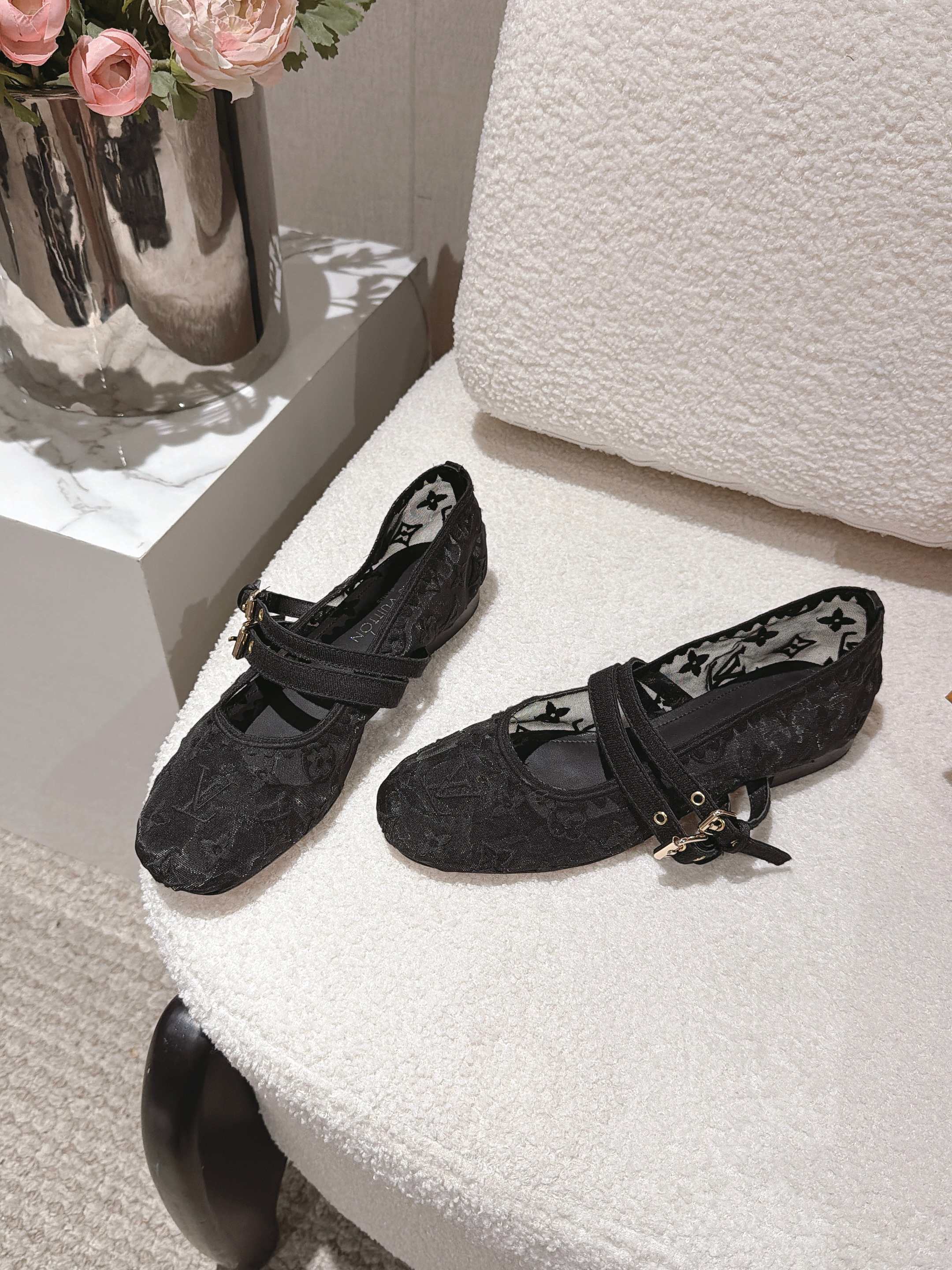 louis vuitton black bella mary jane ballerinas