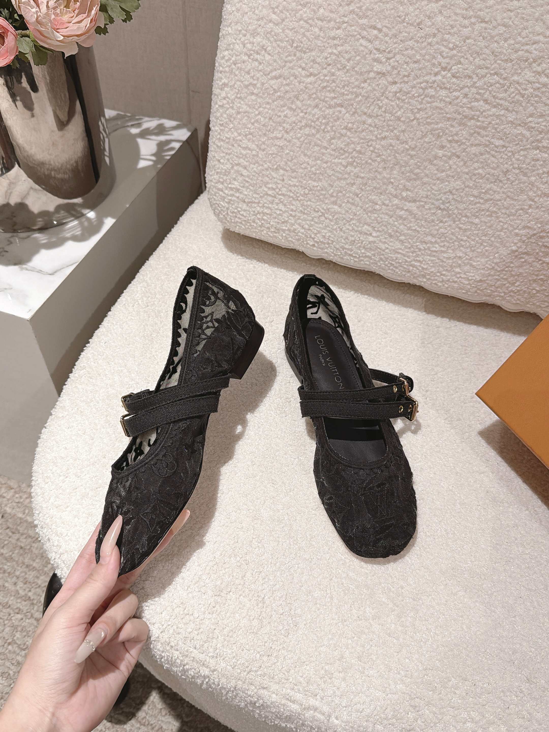 louis vuitton black bella mary jane ballerinas