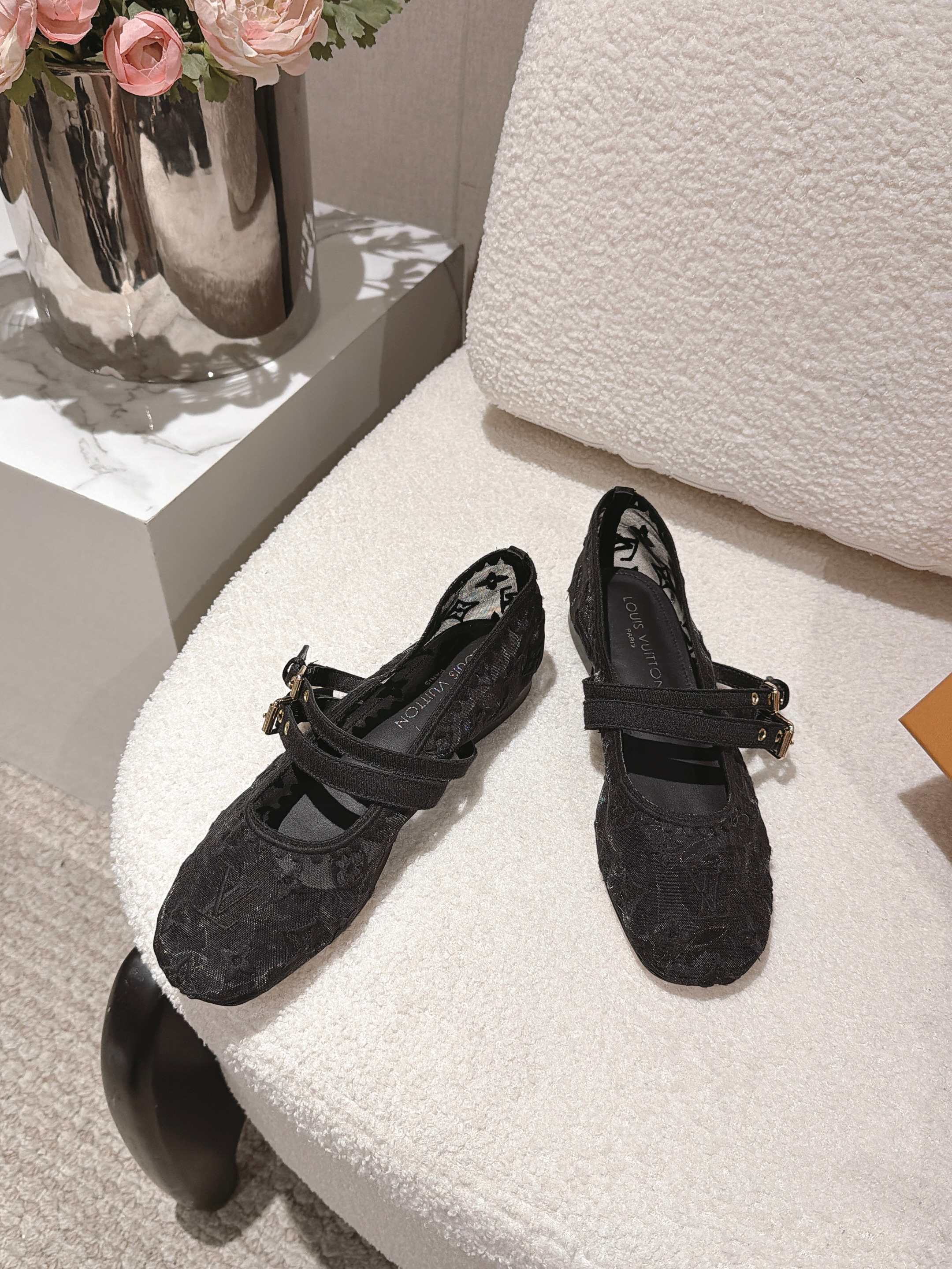 louis vuitton black bella mary jane ballerinas