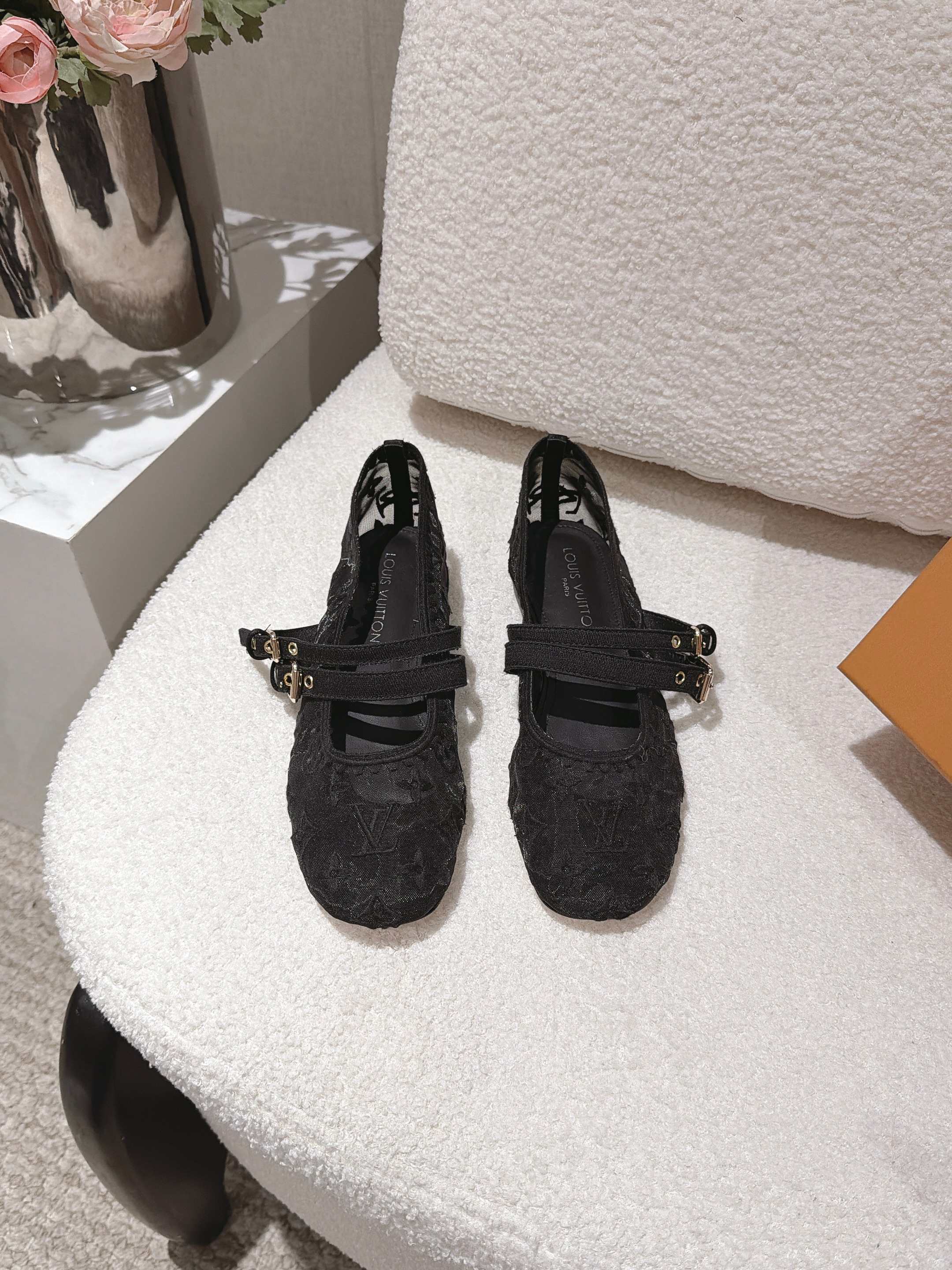 louis vuitton black bella mary jane ballerinas