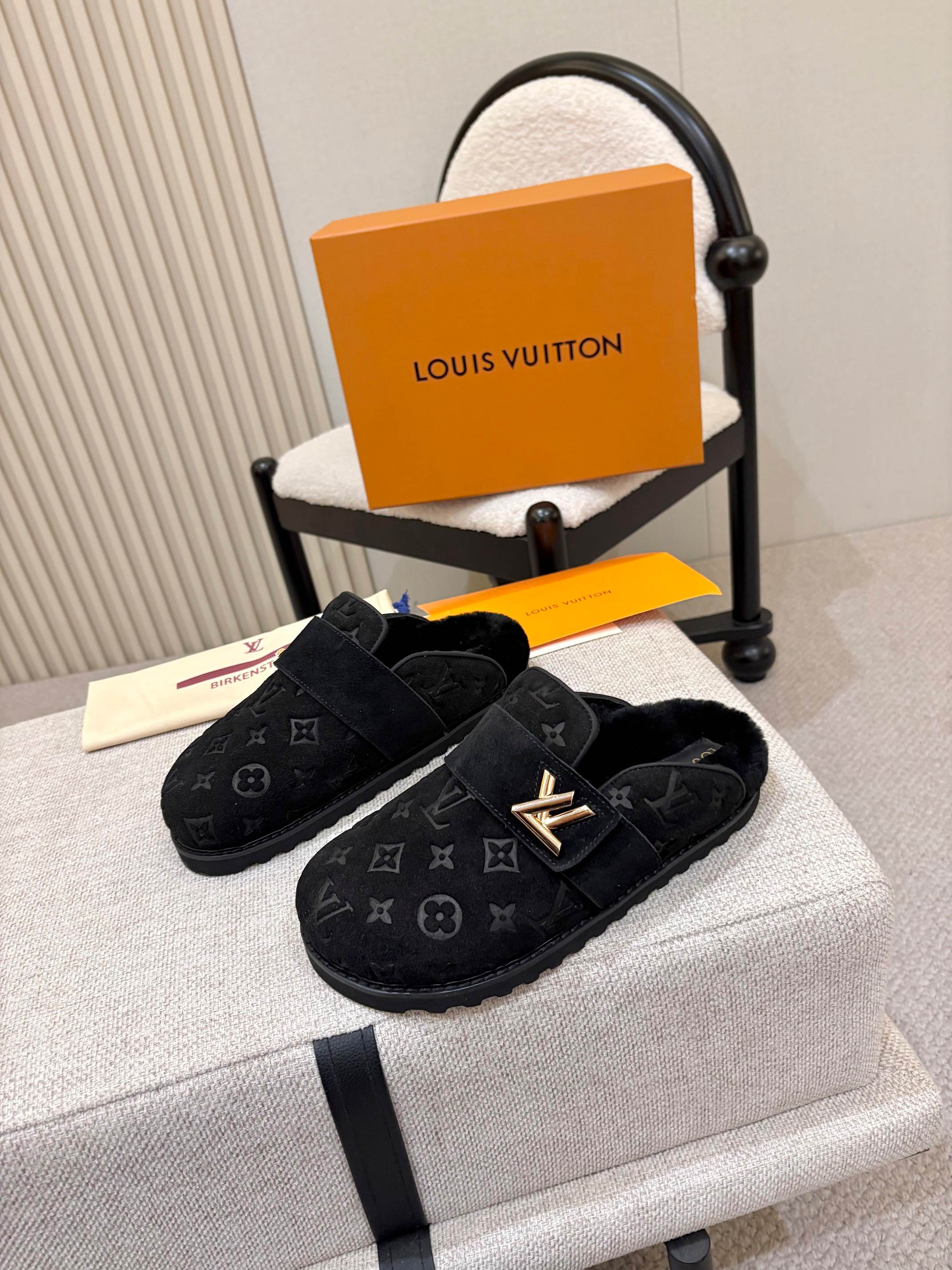 Louis Vuitton Black Logo Monogram Mules