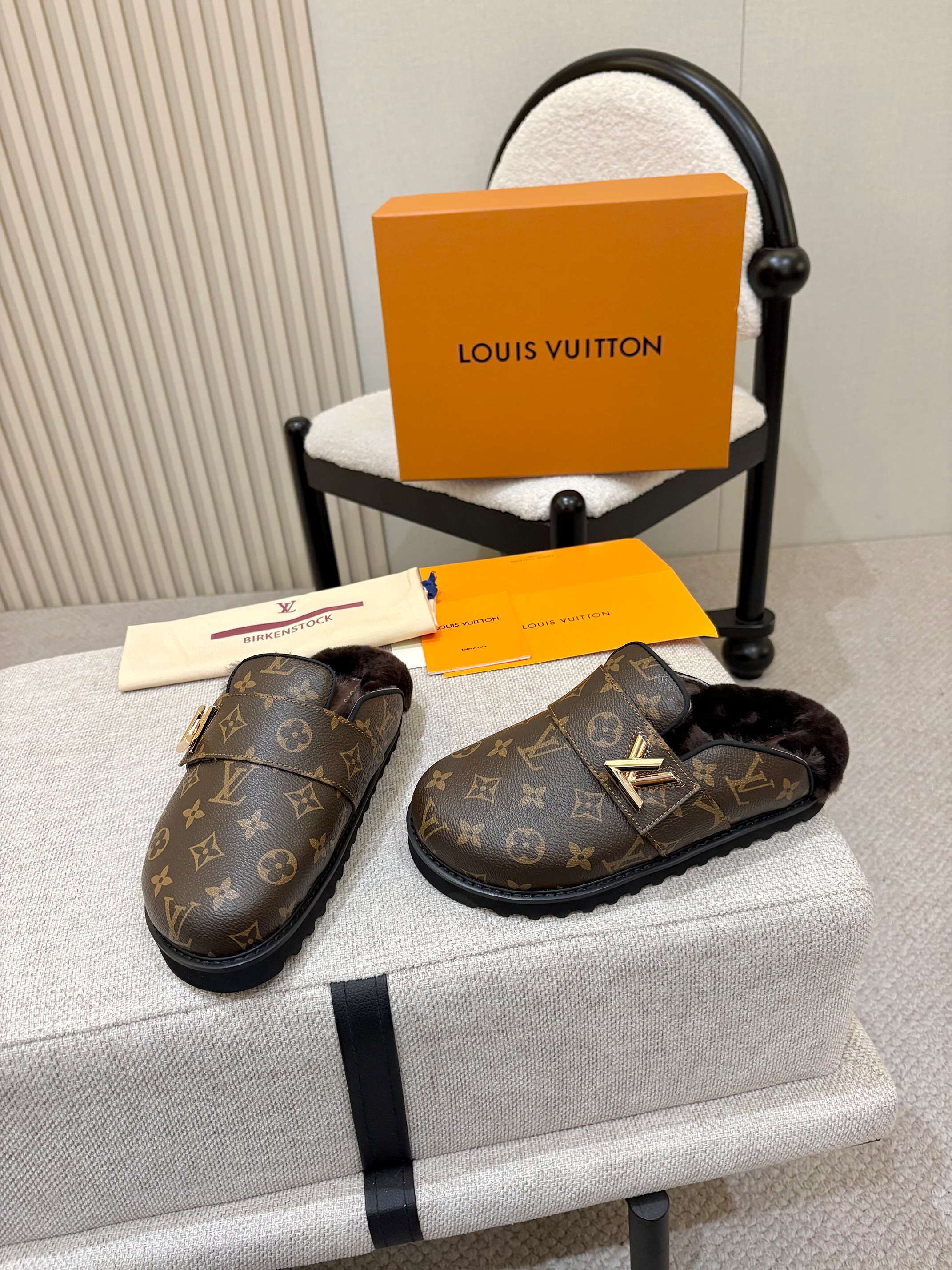 Louis Vuitton Brown Logo Monogram Mules