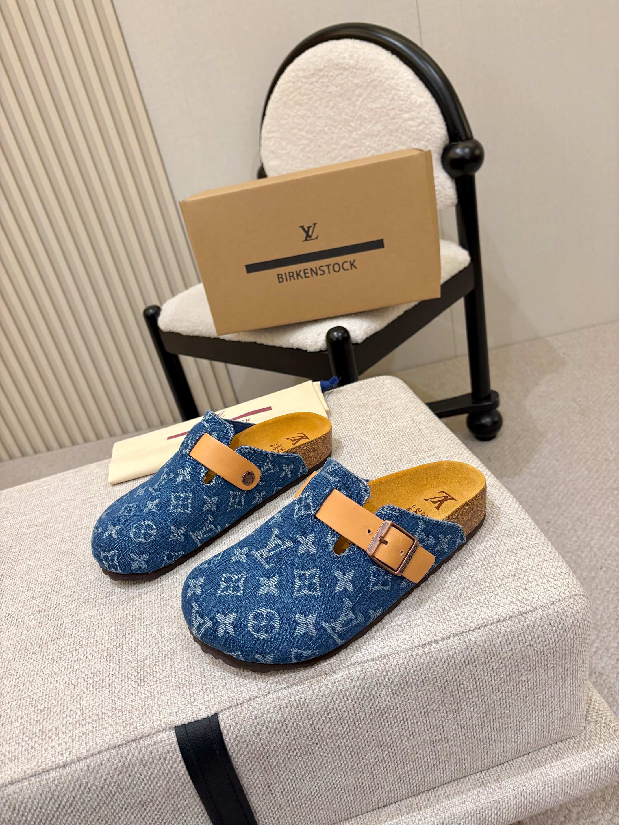 Louis Vuitton Blue Monogram Buckle Clogs